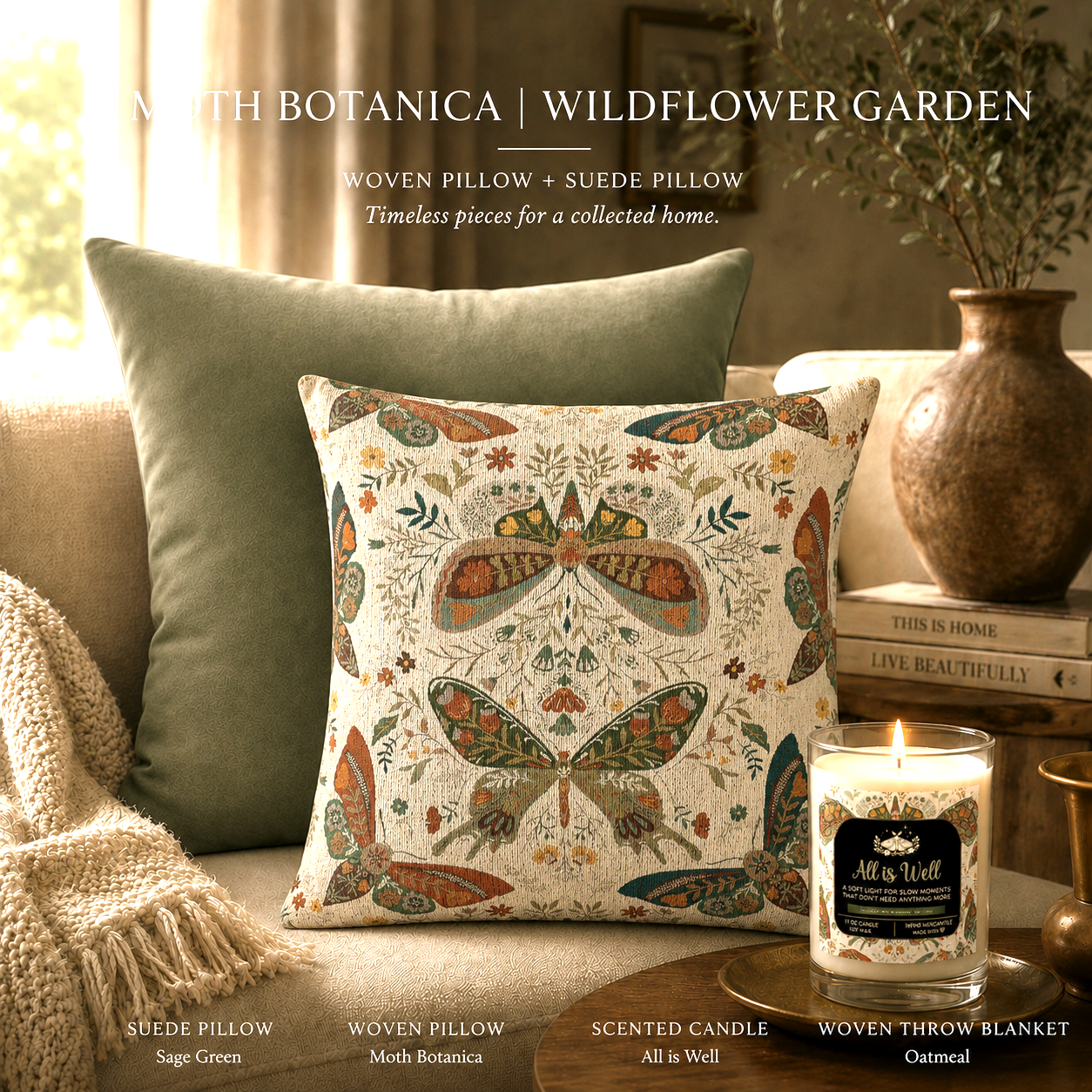 Moth Botanica | Wildflower Garden Layering Pillow Printify