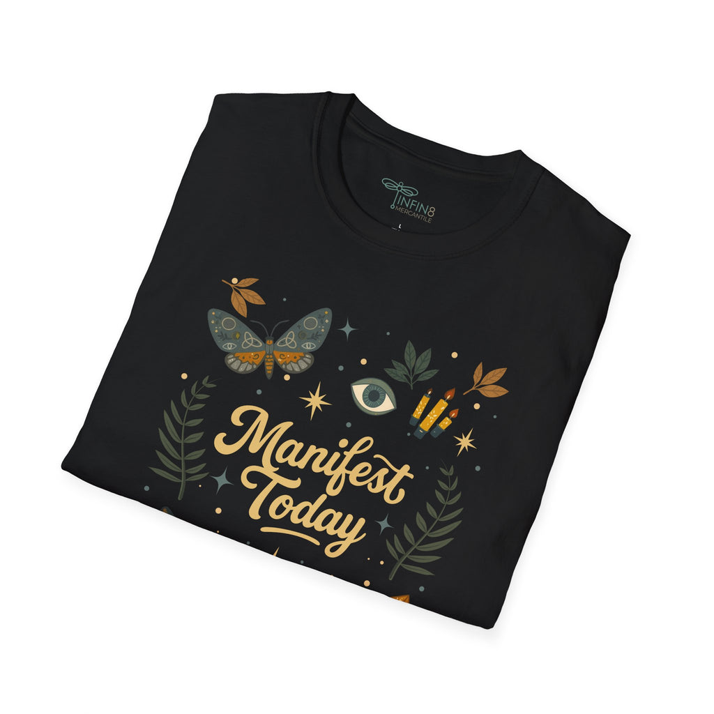 Manifest Today T‑Shirt | Mystical Cotton Graphic Tee, Spiritual Empowerment Top, Boho Crystal Gift for Her