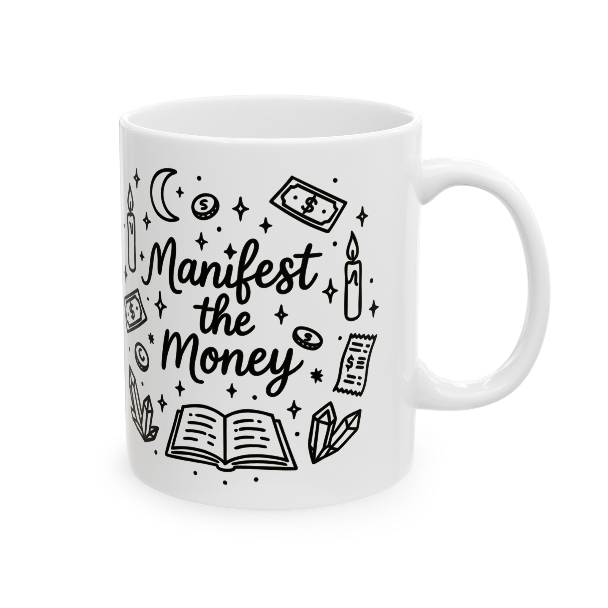 Manifest the Money Mug | Mystical Doodle Coffee Cup for Entrepreneurs & Cozy Home Offices