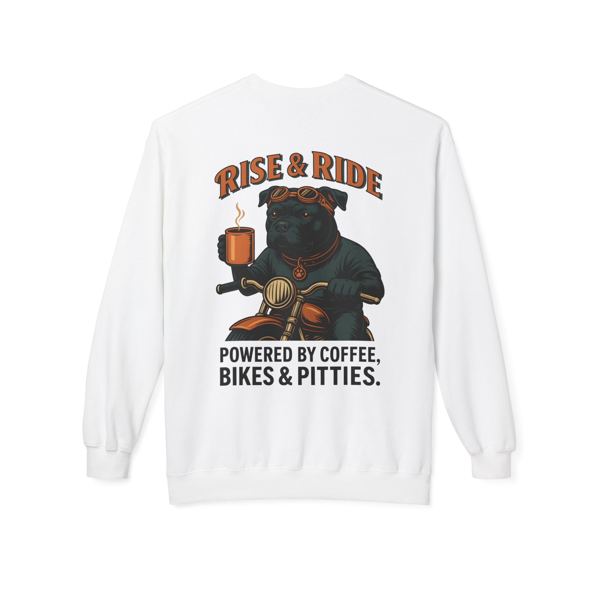 Dog Pitbull Biker Coffee Shirt | Pitbull Motorcycle Sweatshirt for Men Back Print
