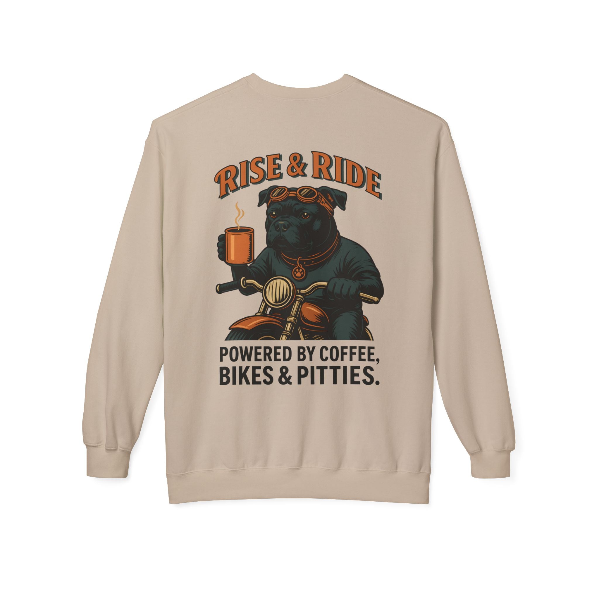 Dog Pitbull Biker Coffee Shirt | Pitbull Motorcycle Sweatshirt for Men Back Print