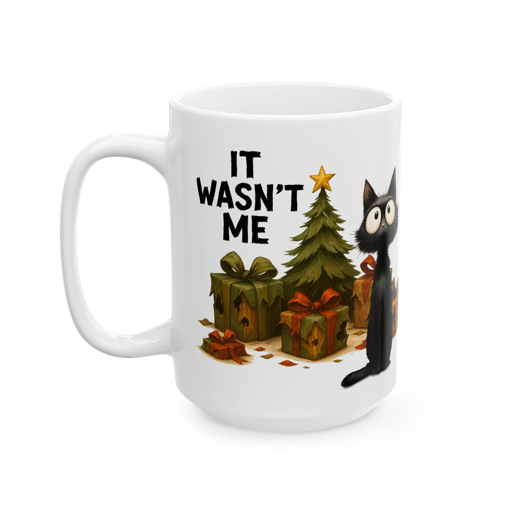 Frazzled Black Cat Christmas Mug | Cute Holiday Cat Lover Gift in 11oz or 15oz