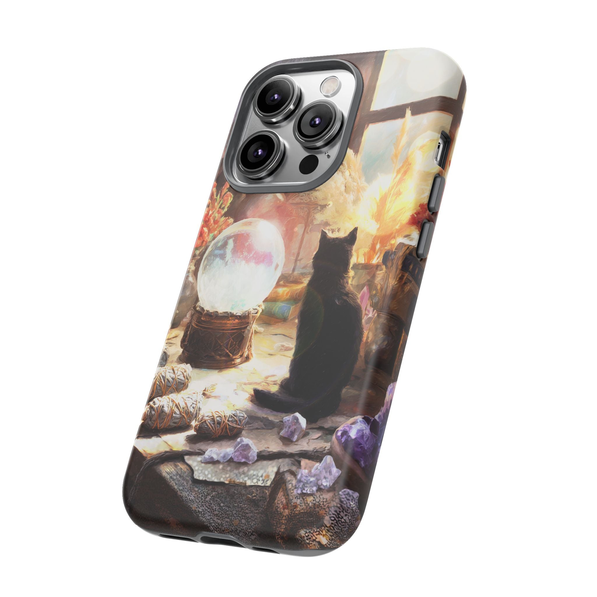 Crystal Phone case, Black Cat Case - Aesthetic Tough Case for Black Cat Lovers, Gift for Her, Witch Decor, Phone Protector, Home Vibes