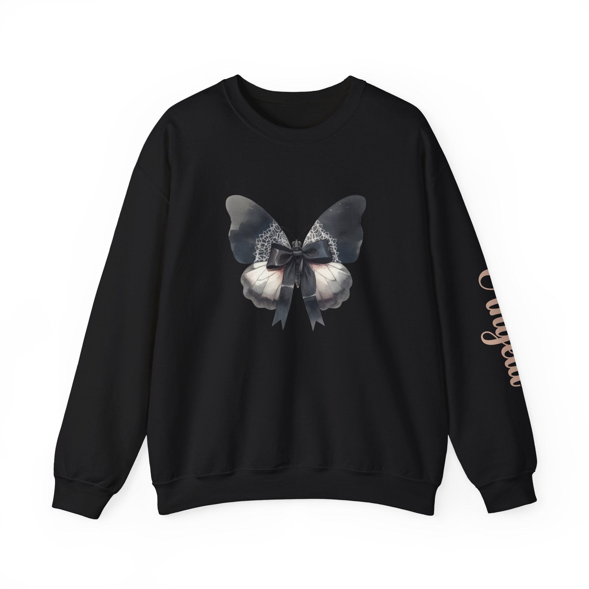 Valentine Dark Butterfly Shirt | Personalized Name Sleeve Sweatshirt Gift for Her