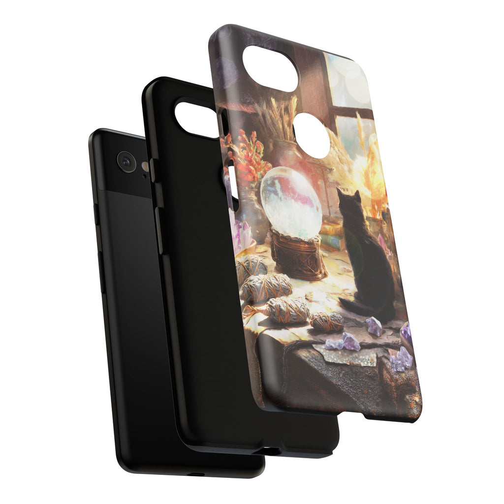 Crystal Phone case, Black Cat Case - Aesthetic Tough Case for Black Cat Lovers, Gift for Her, Witch Decor, Phone Protector, Home Vibes