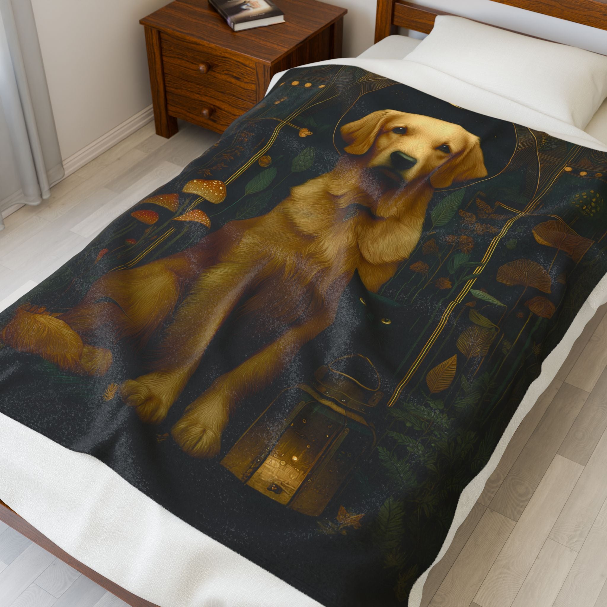 Golden Retriever & Black Cat Plush Blanket | Cozy Cabincore Cottagecore Dog Lover Throw