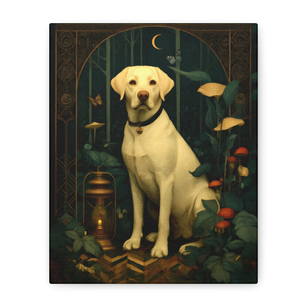 Yellow Labrador Retriever Canvas | Forest Garden Botanical Dog Wall Art with Painterlye
