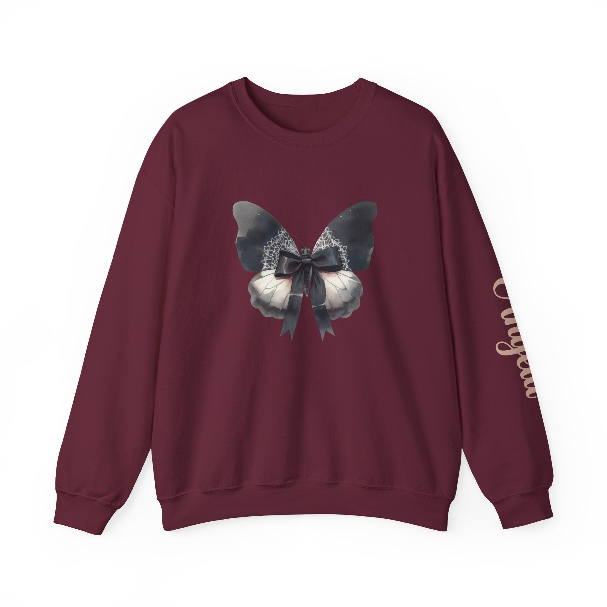 Valentine Dark Butterfly Shirt | Personalized Name Sleeve Sweatshirt Gift for Her