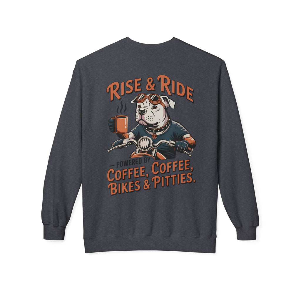 Dog White Pitbull Biker Coffee Pullover | Men's Motorcycle Sweatshirt with Back Print