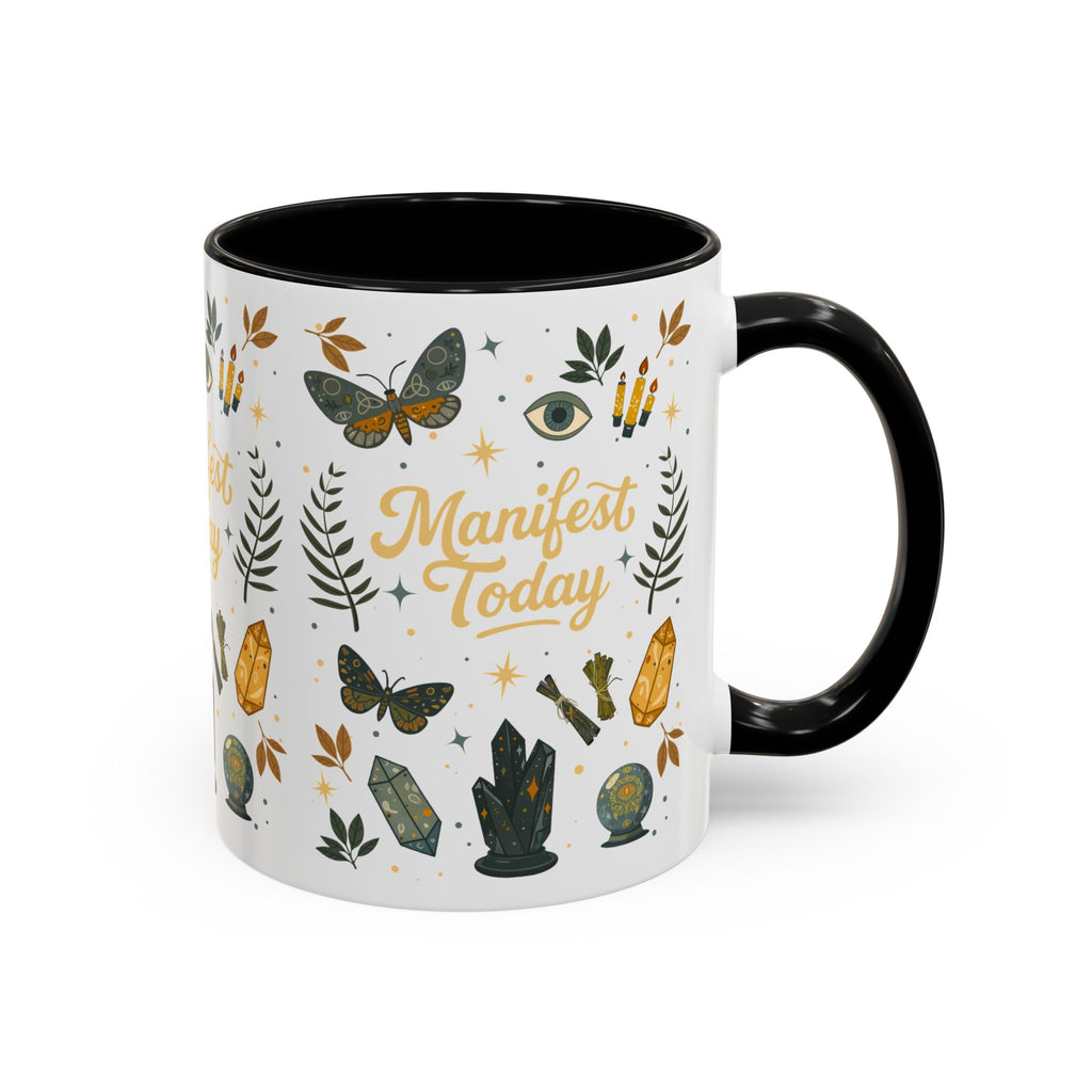 Manifest Today Ceramic Cup | Mystical Crystal Butterfly Coffee Mug | Positive Energy Affirmation Gift
