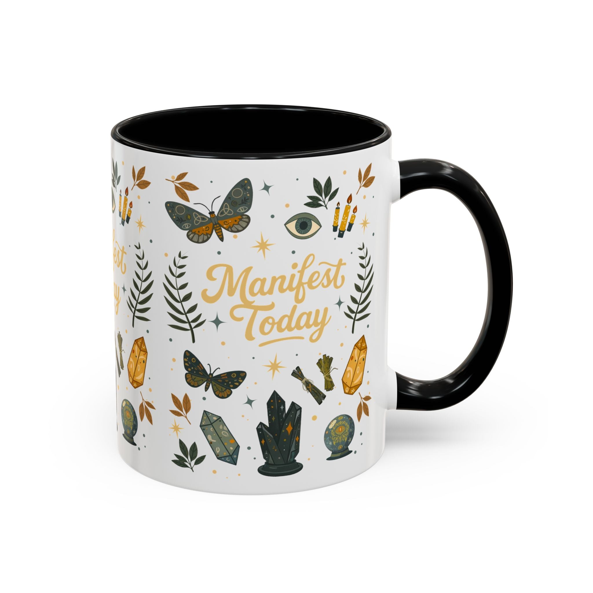 Manifest Today Ceramic Cup | Mystical Crystal Butterfly Coffee Mug | Positive Energy Affirmation Gift