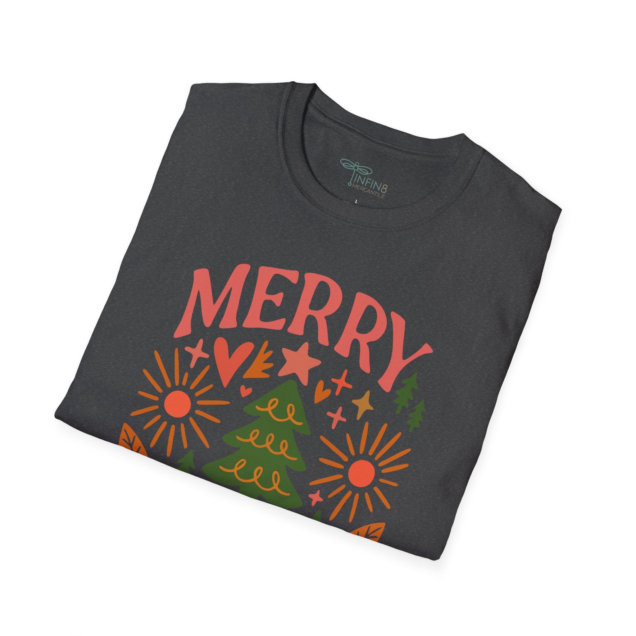 Boho Christmas T-Shirt | Merry and Bright Floral Graphic Tee