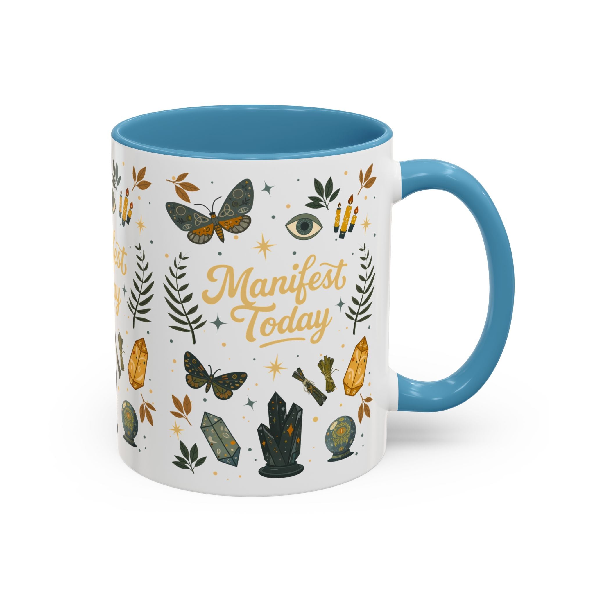 Manifest Today Ceramic Cup | Mystical Crystal Butterfly Coffee Mug | Positive Energy Affirmation Gift