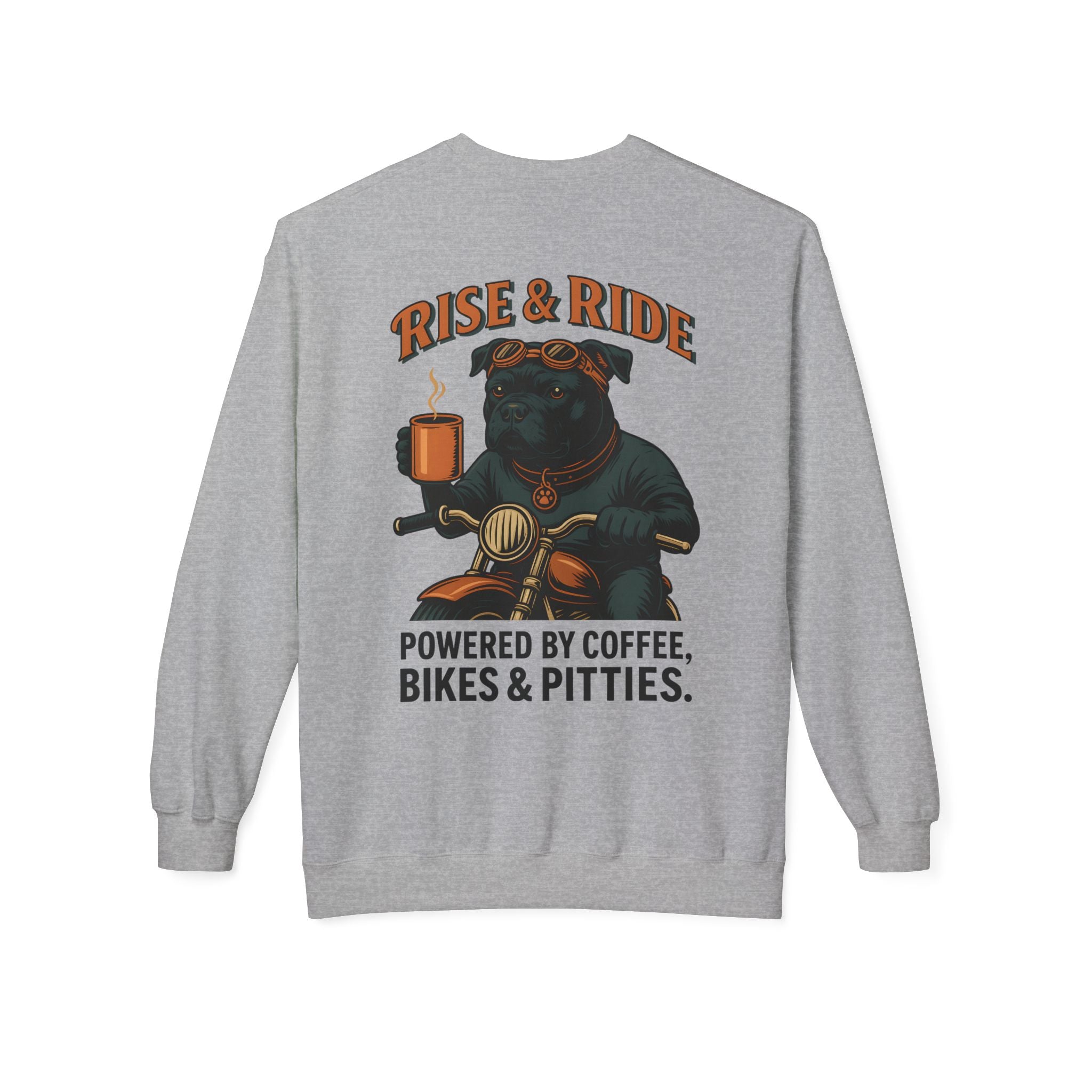Dog Pitbull Biker Coffee Shirt | Pitbull Motorcycle Sweatshirt for Men Back Print