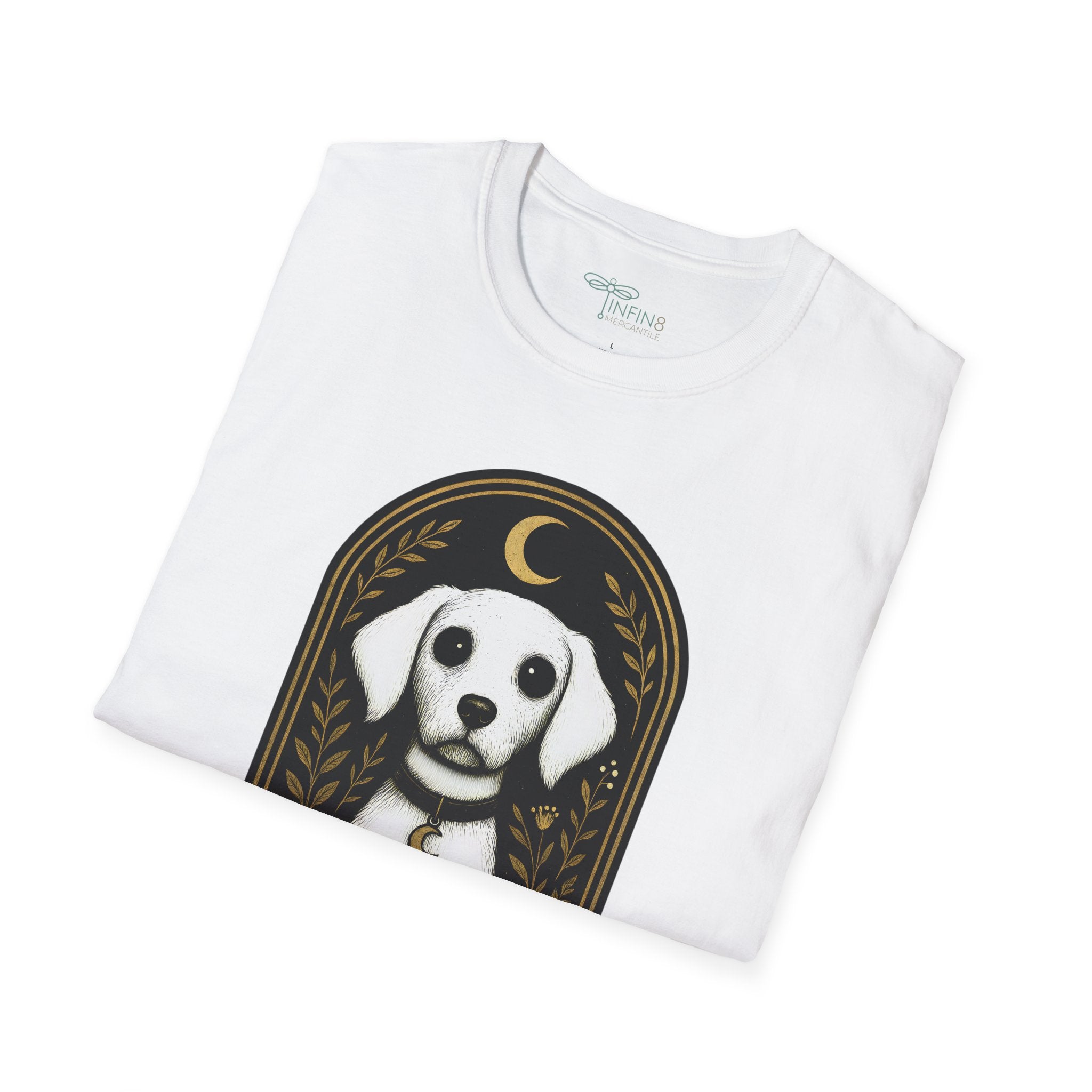 The Moonlit Hound T-Shirt | The Forest Gaden White Dog Art Tee for Pet Lovers