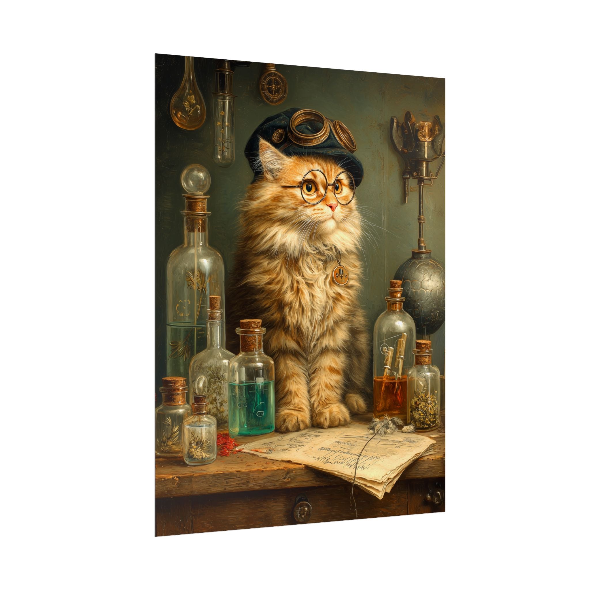 The Apothecary Cat Wall Art | The Forest Garden Collection Vintage Steampunk Fantasy Cat Alchemist Print