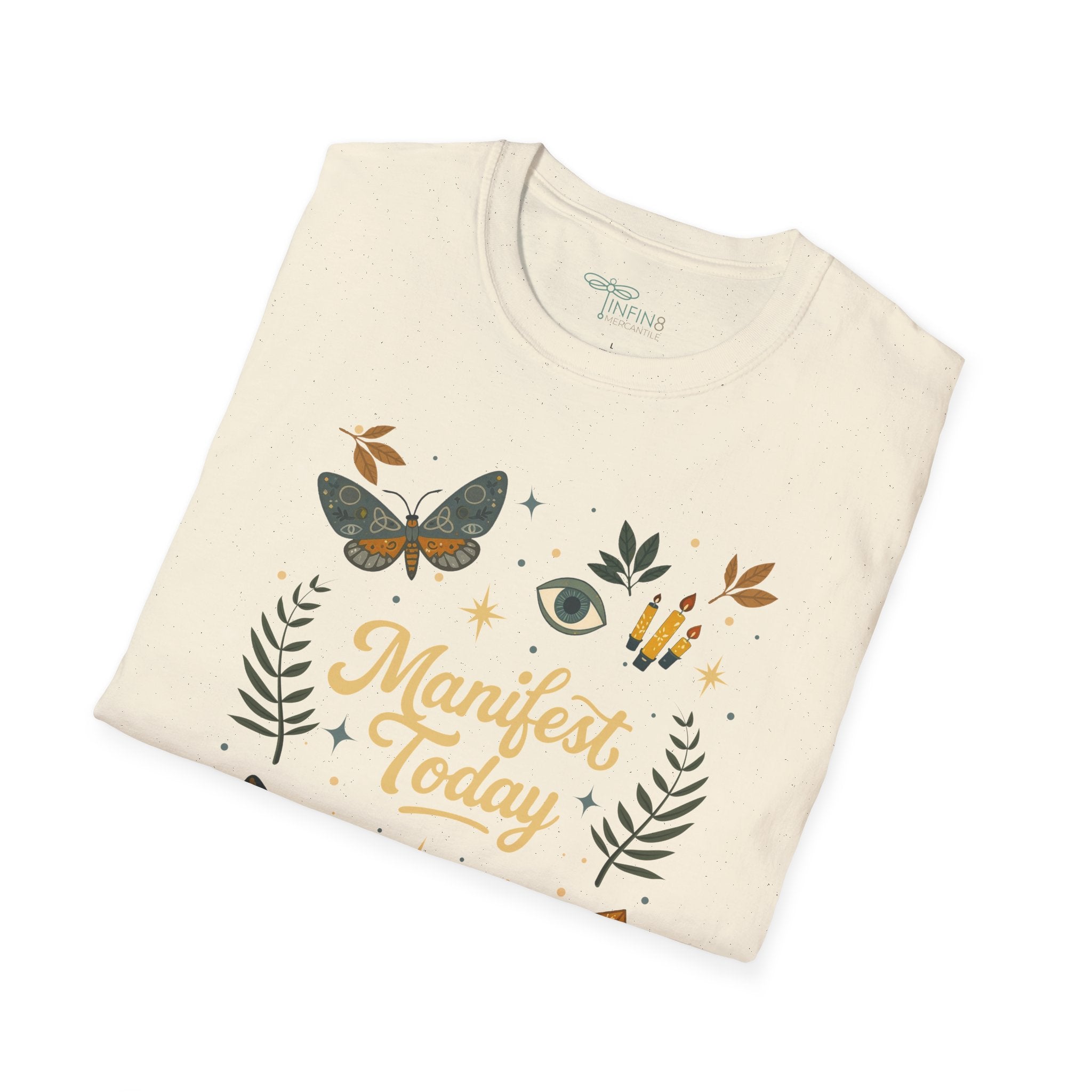 Manifest Today T‑Shirt | Mystical Cotton Graphic Tee, Spiritual Empowerment Top, Boho Crystal Gift for Her