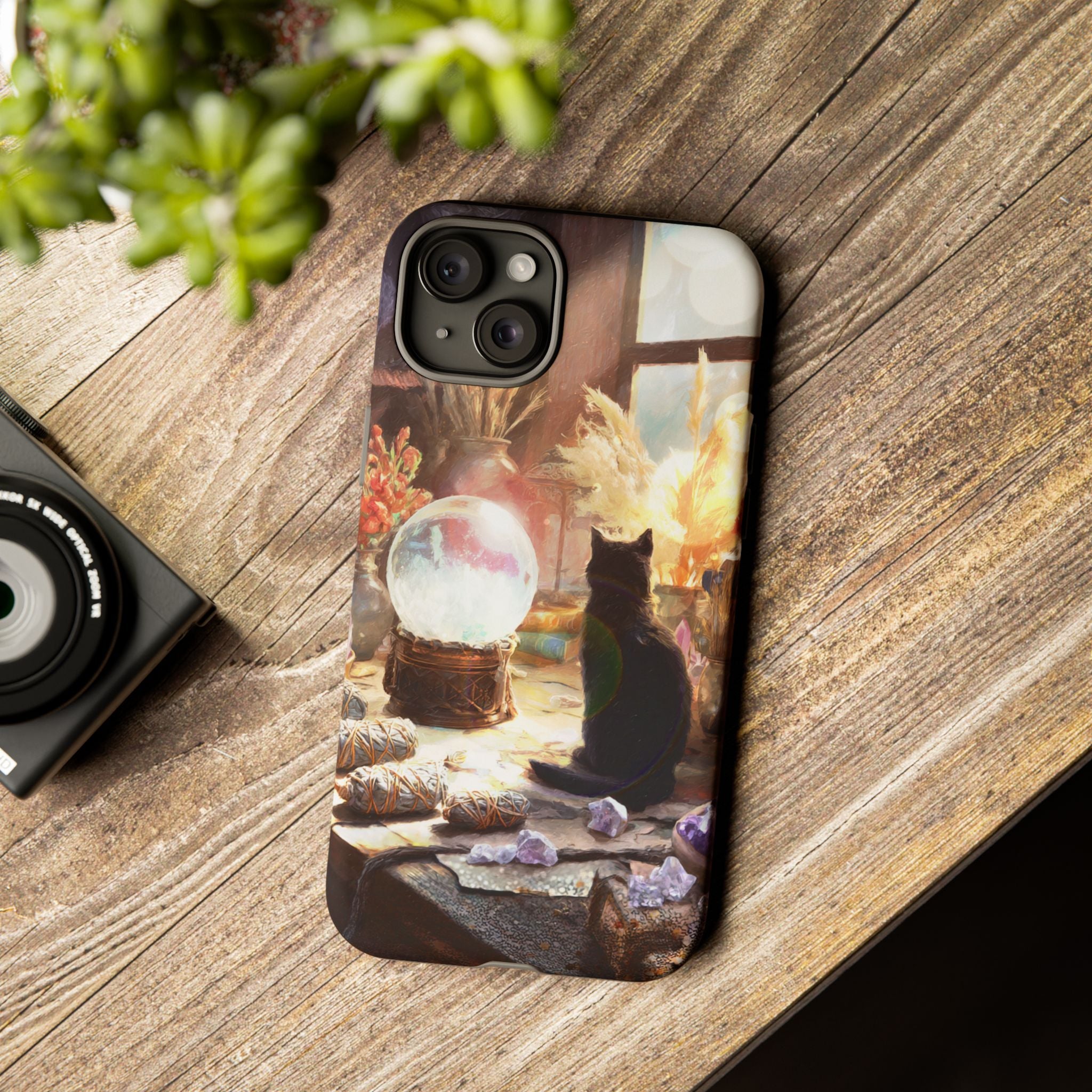 Crystal Phone case, Black Cat Case - Aesthetic Tough Case for Black Cat Lovers, Gift for Her, Witch Decor, Phone Protector, Home Vibes