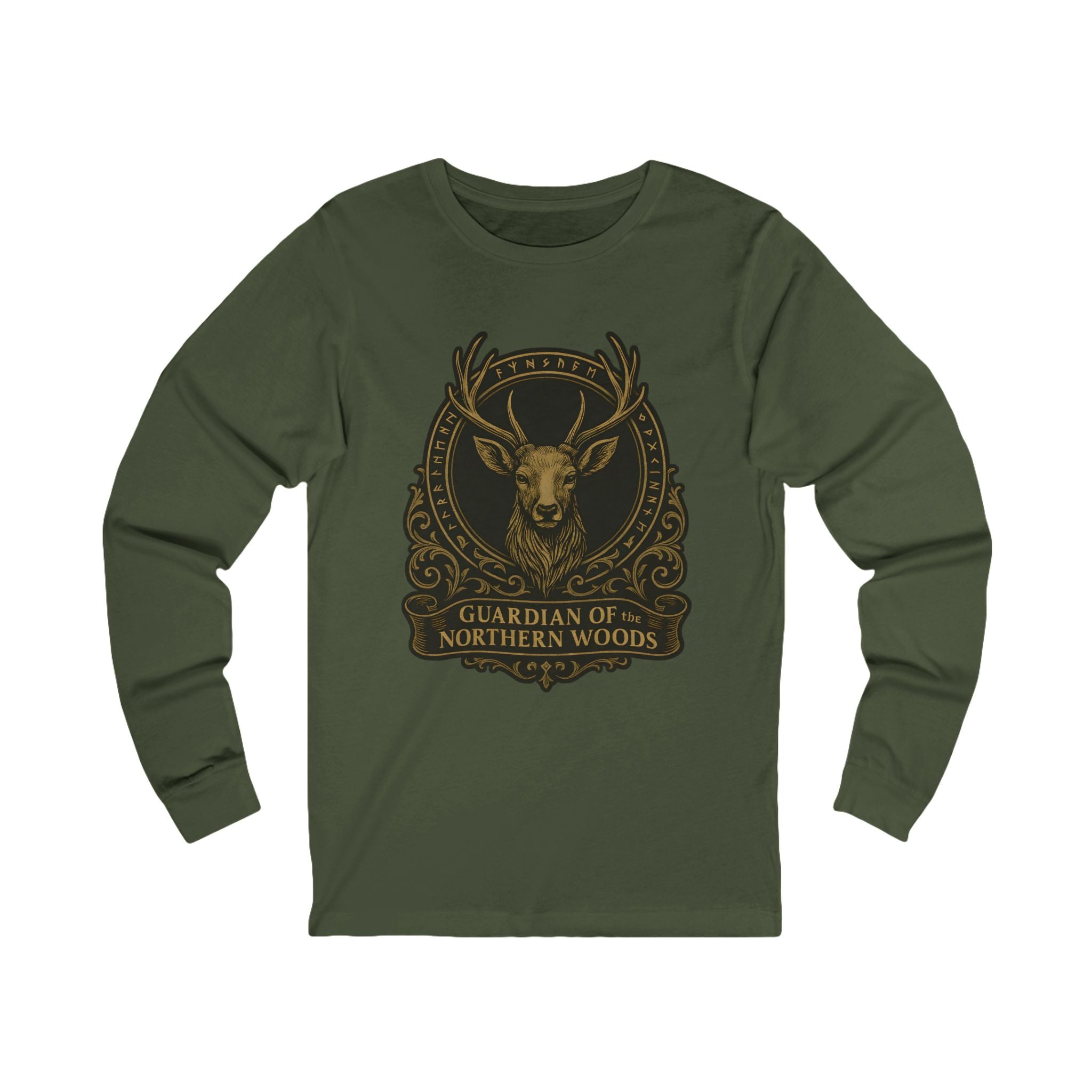 Guardian of the Northern Woods Long Sleeve Tee | Castlecore stag crest shirt inspired by medieval nature and royal fantasy design