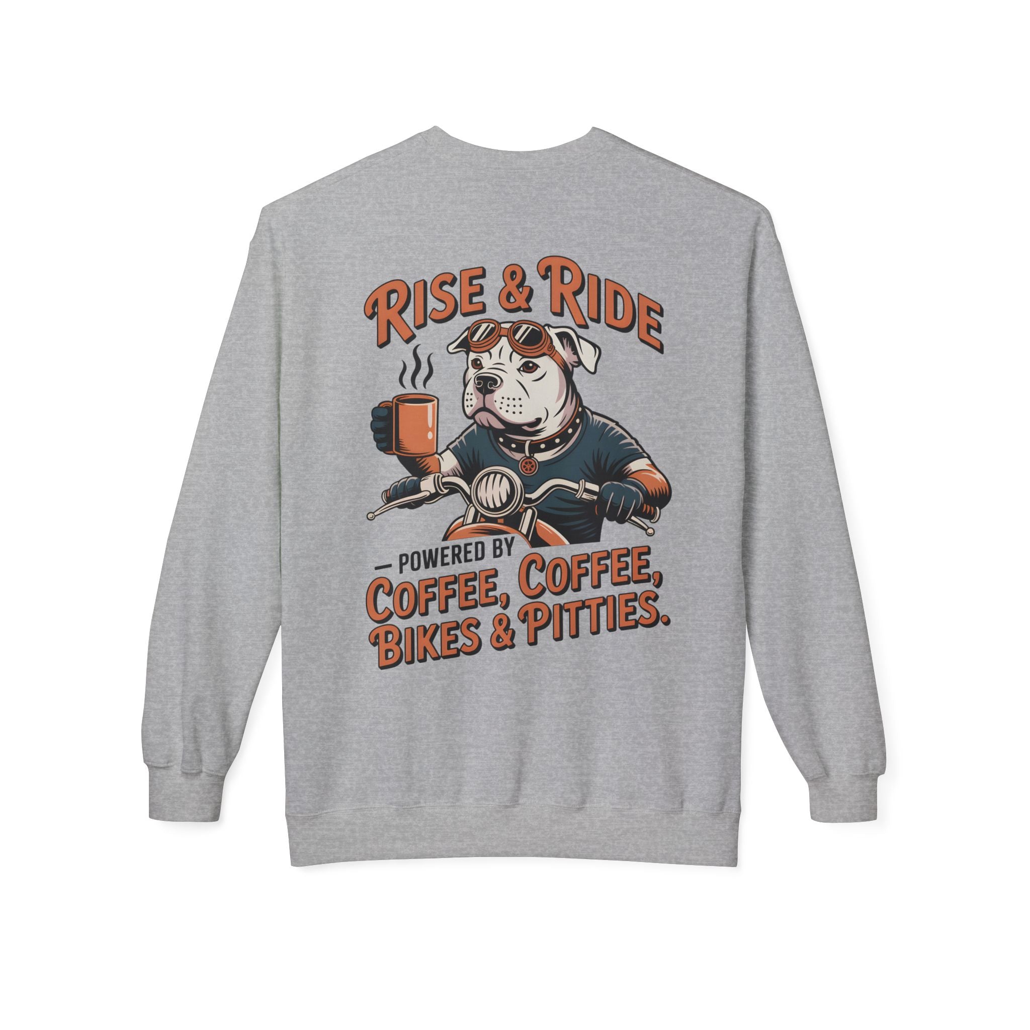 Dog White Pitbull Biker Coffee Pullover | Men's Motorcycle Sweatshirt with Back Print