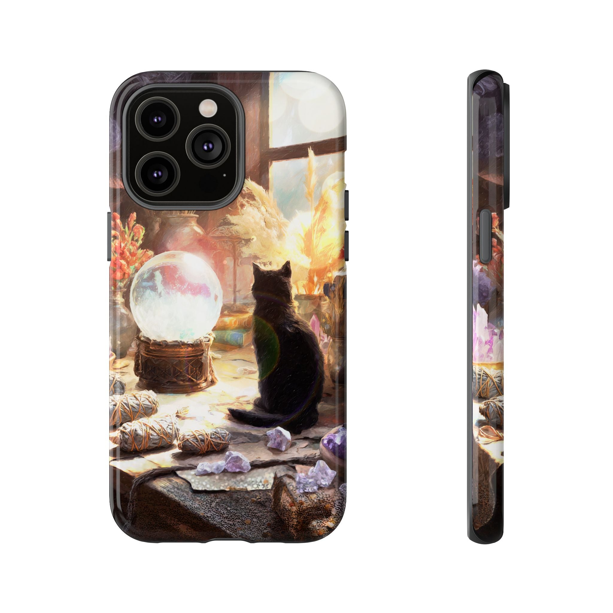 Crystal Phone case, Black Cat Case - Aesthetic Tough Case for Black Cat Lovers, Gift for Her, Witch Decor, Phone Protector, Home Vibes