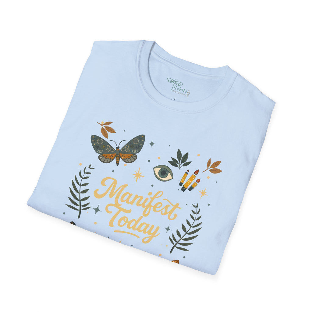 Manifest Today T‑Shirt | Mystical Cotton Graphic Tee, Spiritual Empowerment Top, Boho Crystal Gift for Her