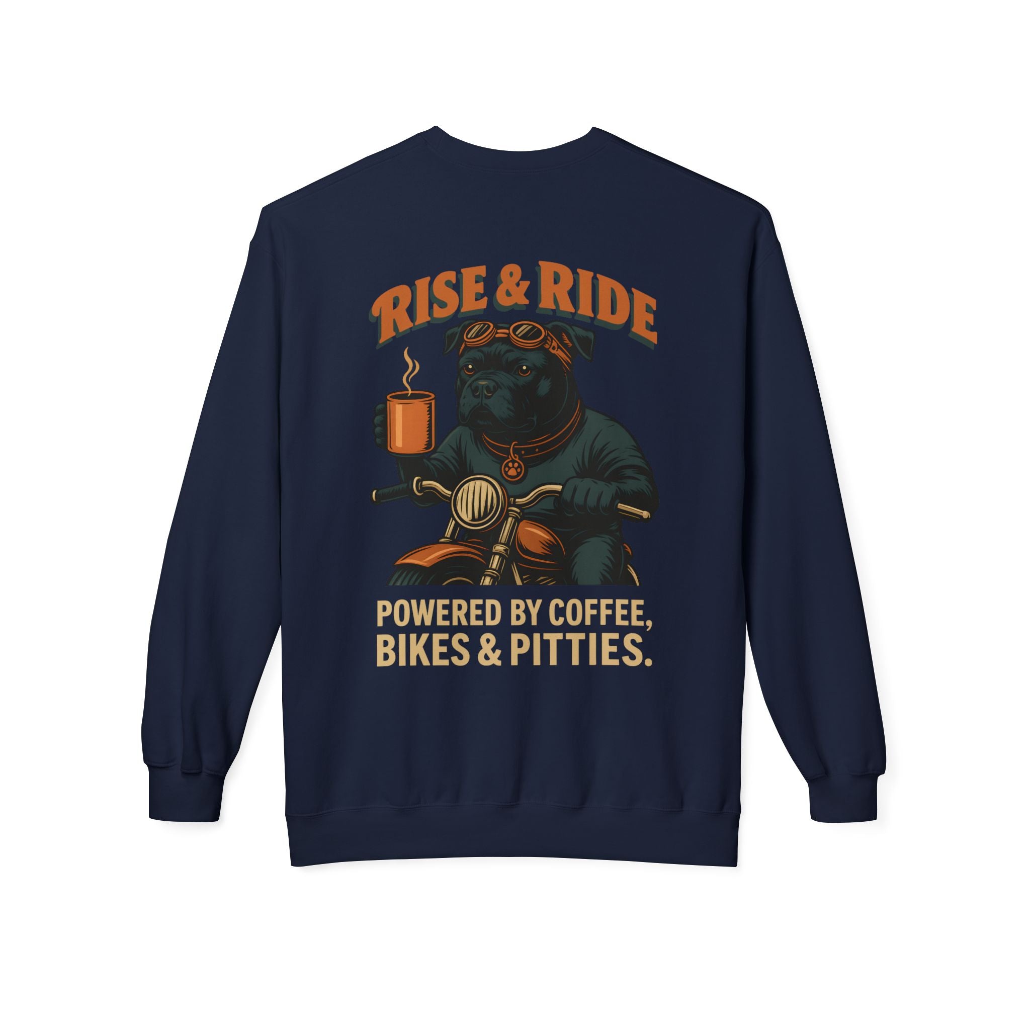 Dog Pitbull Biker Coffee Shirt | Pitbull Motorcycle Sweatshirt for Men Back Print