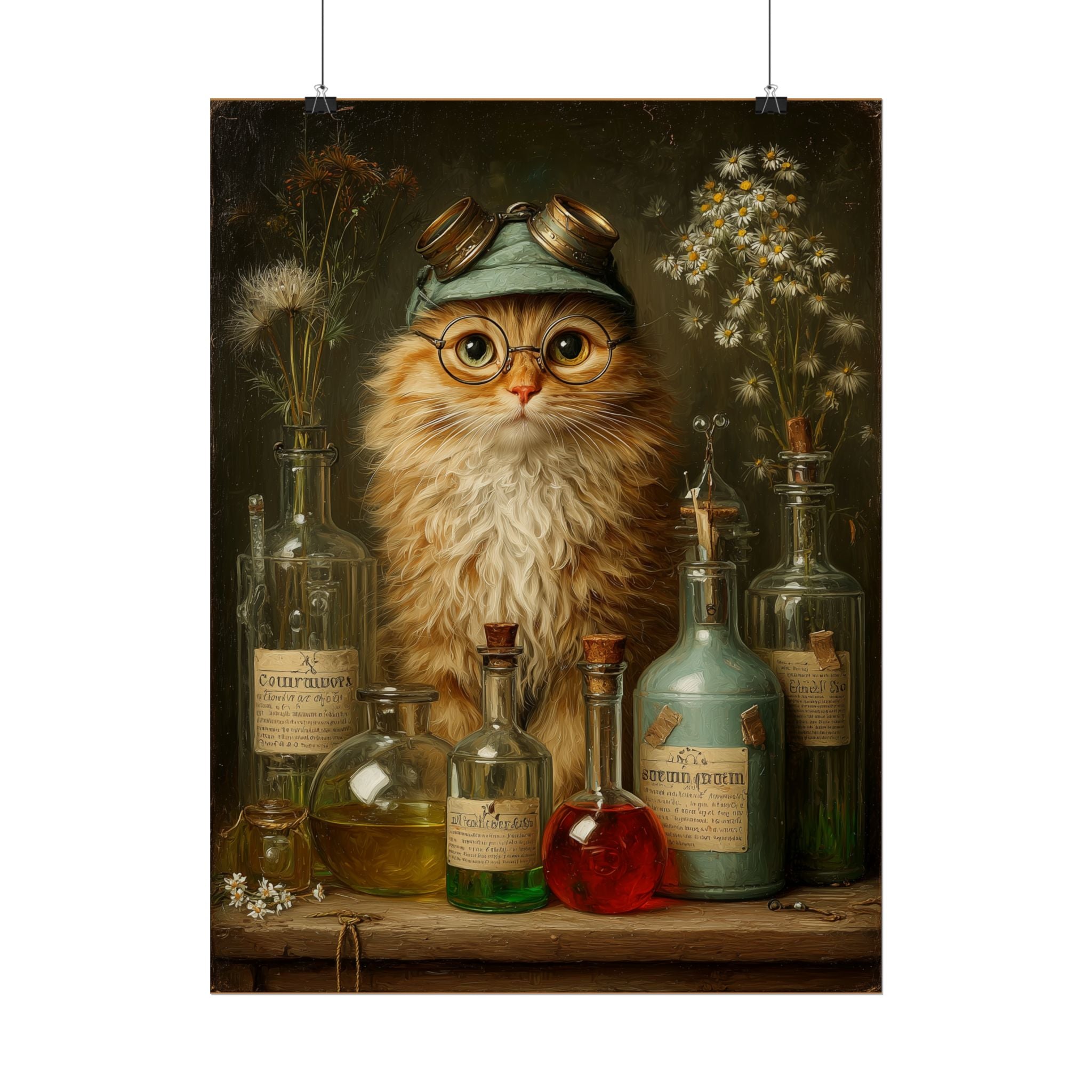 The Apothecary Cat Wall Art | The Forest Garden Collection Steampunk Fantasy Cat Alchemist Print