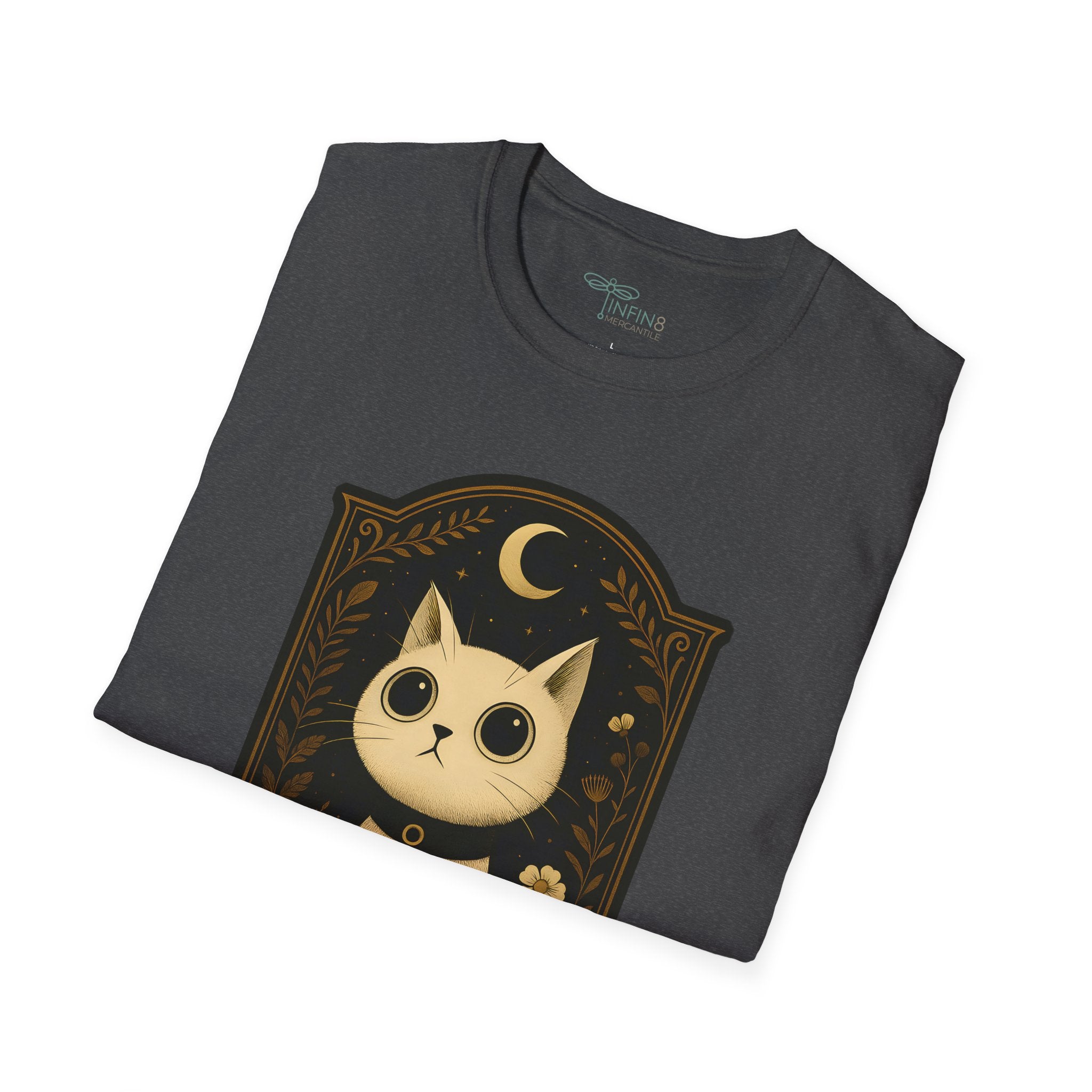 The Moonlit Cat T-Shirt | The Forest Garden Collection Mystical White Cat Tee for Fantasy