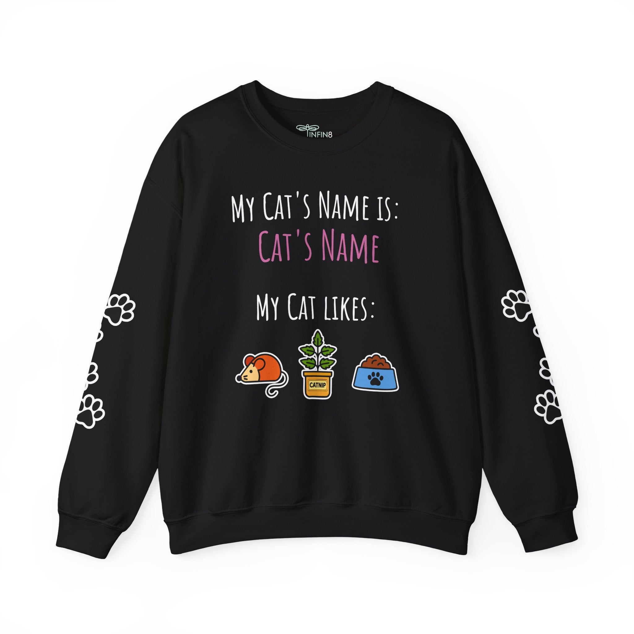 Cat Personalized Name Sweatshirt with Paw Print Sleeves
