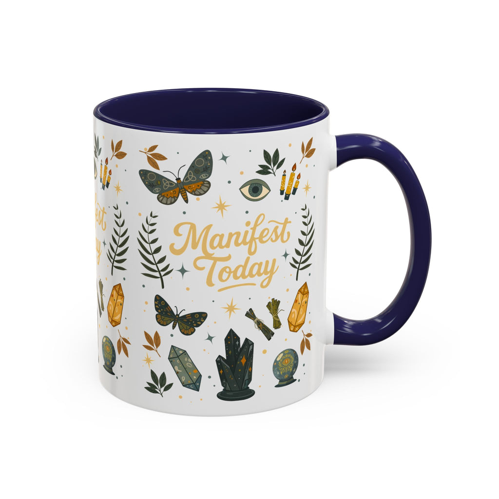 Manifest Today Ceramic Cup | Mystical Crystal Butterfly Coffee Mug | Positive Energy Affirmation Gift