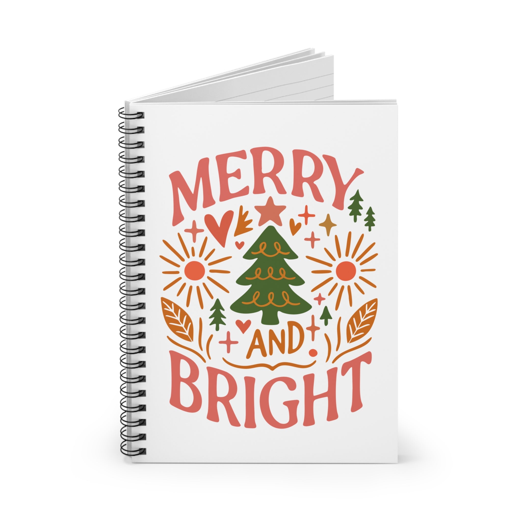 Boho Spiral Notebook - 'Merry & Bright, Holiday Journal, Christmas Gift, Boho Design, Make Lists, Planning, School Supplies