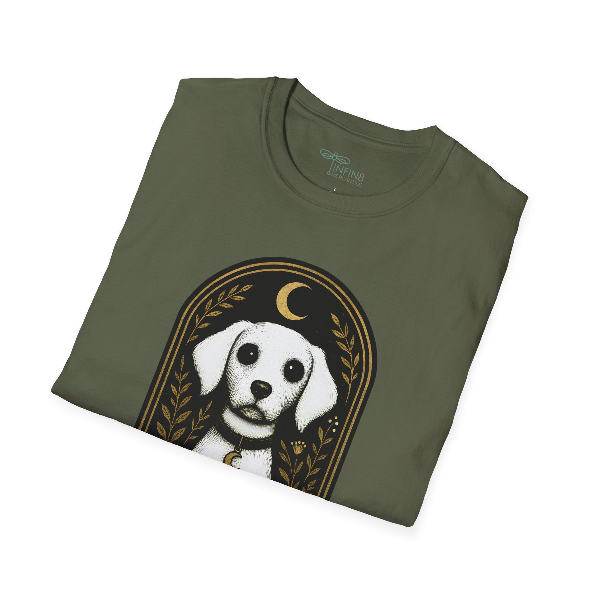 The Moonlit Hound T-Shirt | The Forest Gaden White Dog Art Tee for Pet Lovers