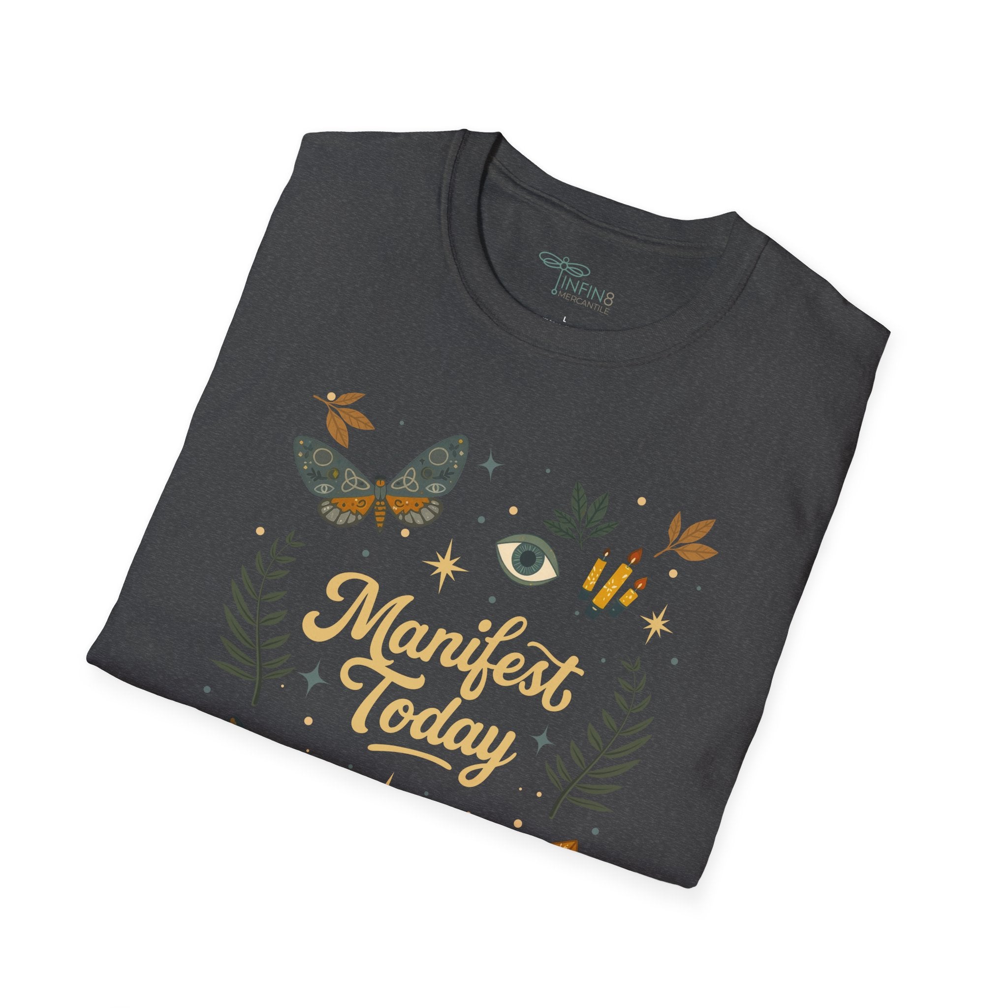Manifest Today T‑Shirt | Mystical Cotton Graphic Tee, Spiritual Empowerment Top, Boho Crystal Gift for Her