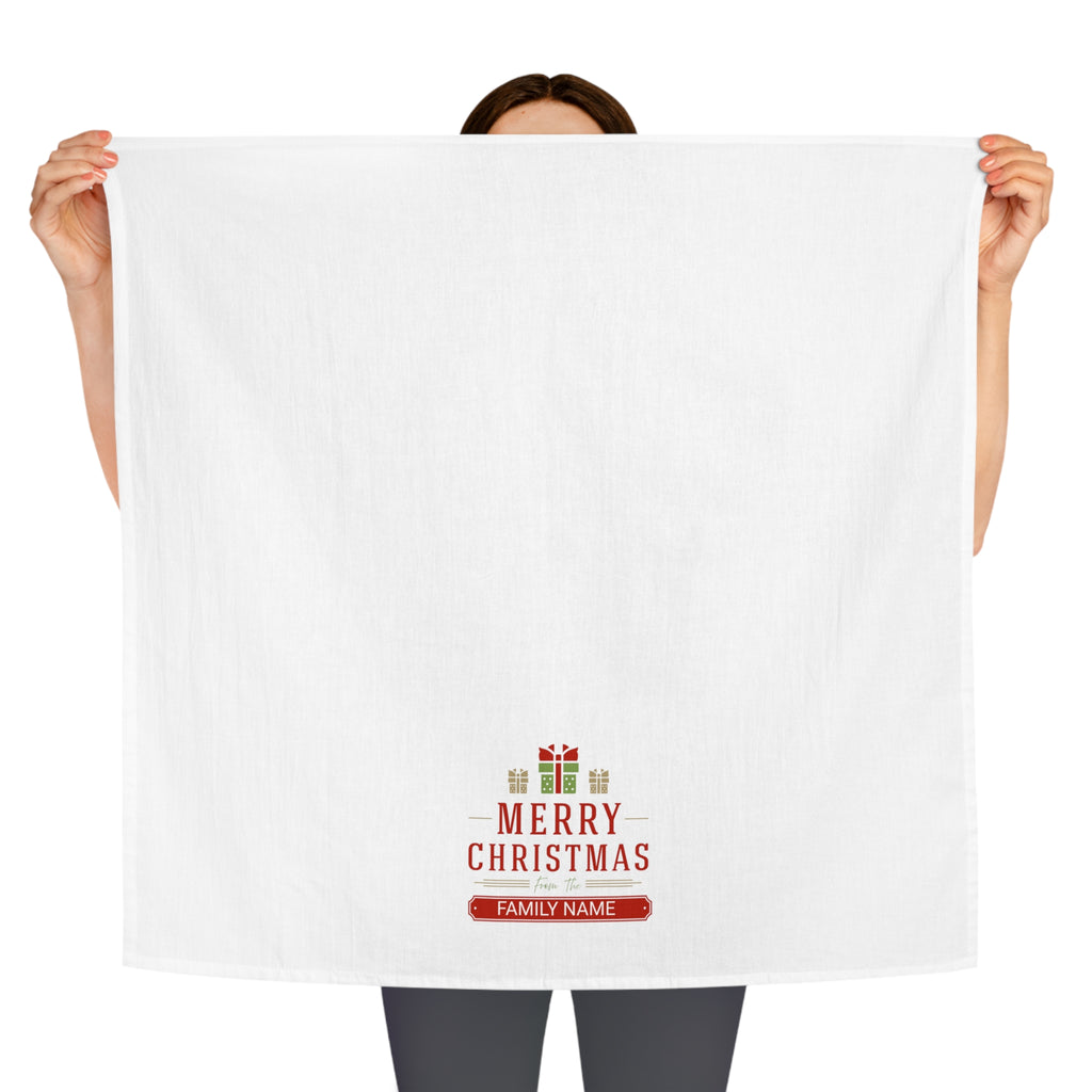 Personalized Christmas Tea Towel, Holiday Kitchen Décor, Custom Gift, Family Name Towel, Festive Home Accessory