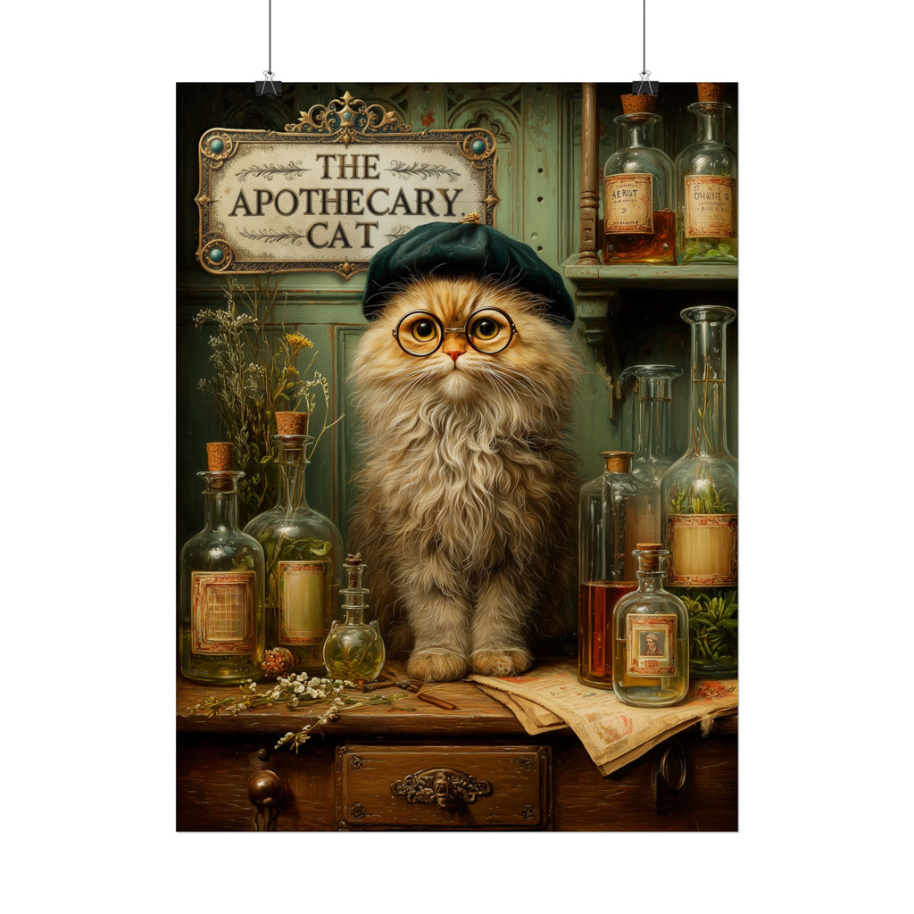 The Apothecary Cat Wall Art | The Forest Garden Collection Vintage Steampunk Fantasy Cat Alchemist Print