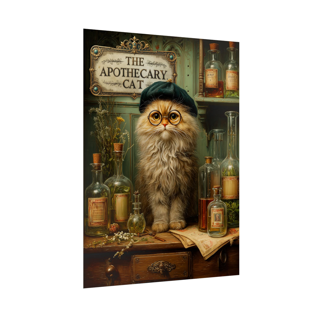 The Apothecary Cat Wall Art | The Forest Garden Collection Vintage Steampunk Fantasy Cat Alchemist Print