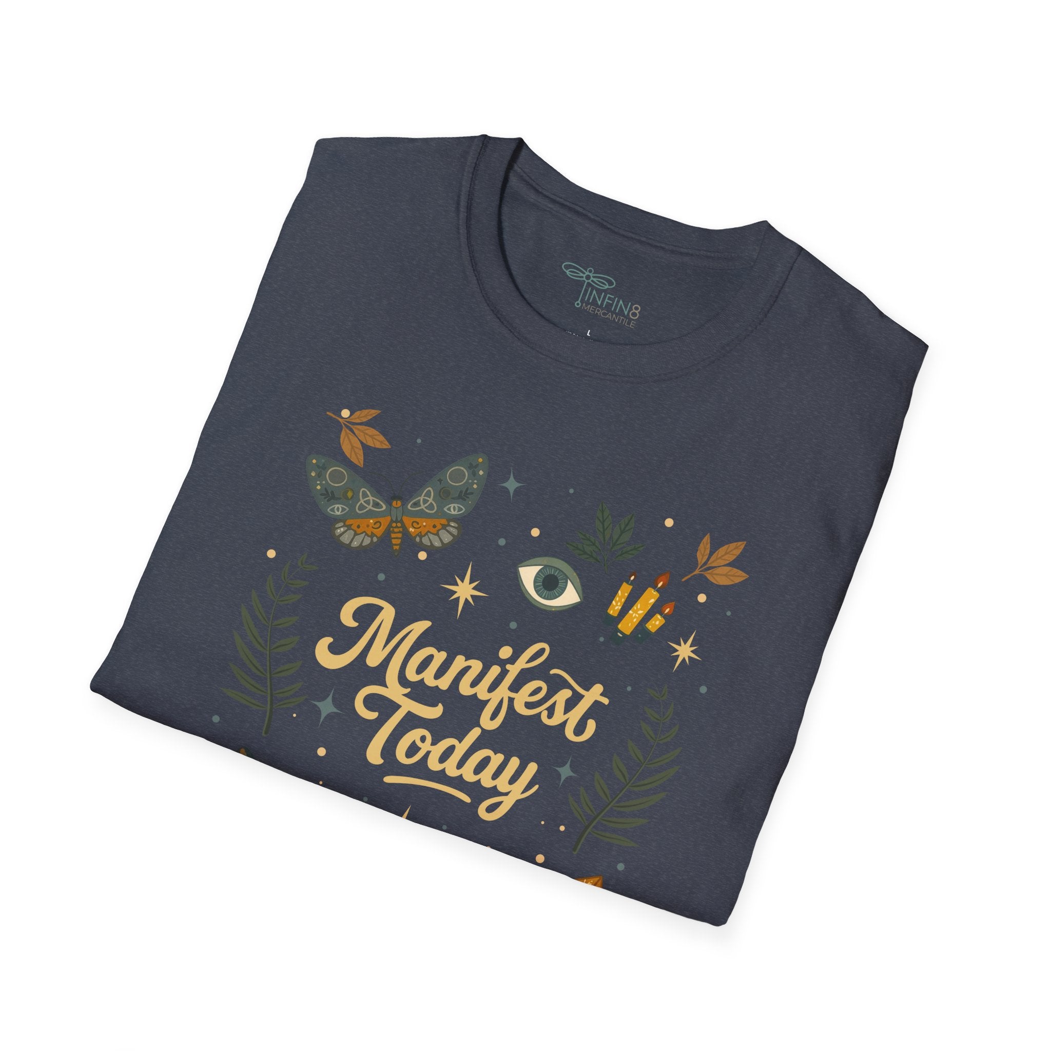 Manifest Today T‑Shirt | Mystical Cotton Graphic Tee, Spiritual Empowerment Top, Boho Crystal Gift for Her