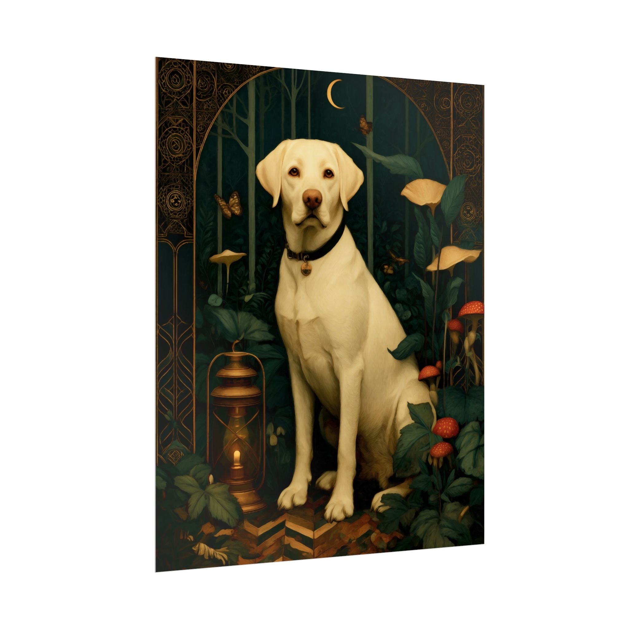 Yellow Labrador Retriever Poster | Forest Garden Botanical Dog Wall Art with Painterly
