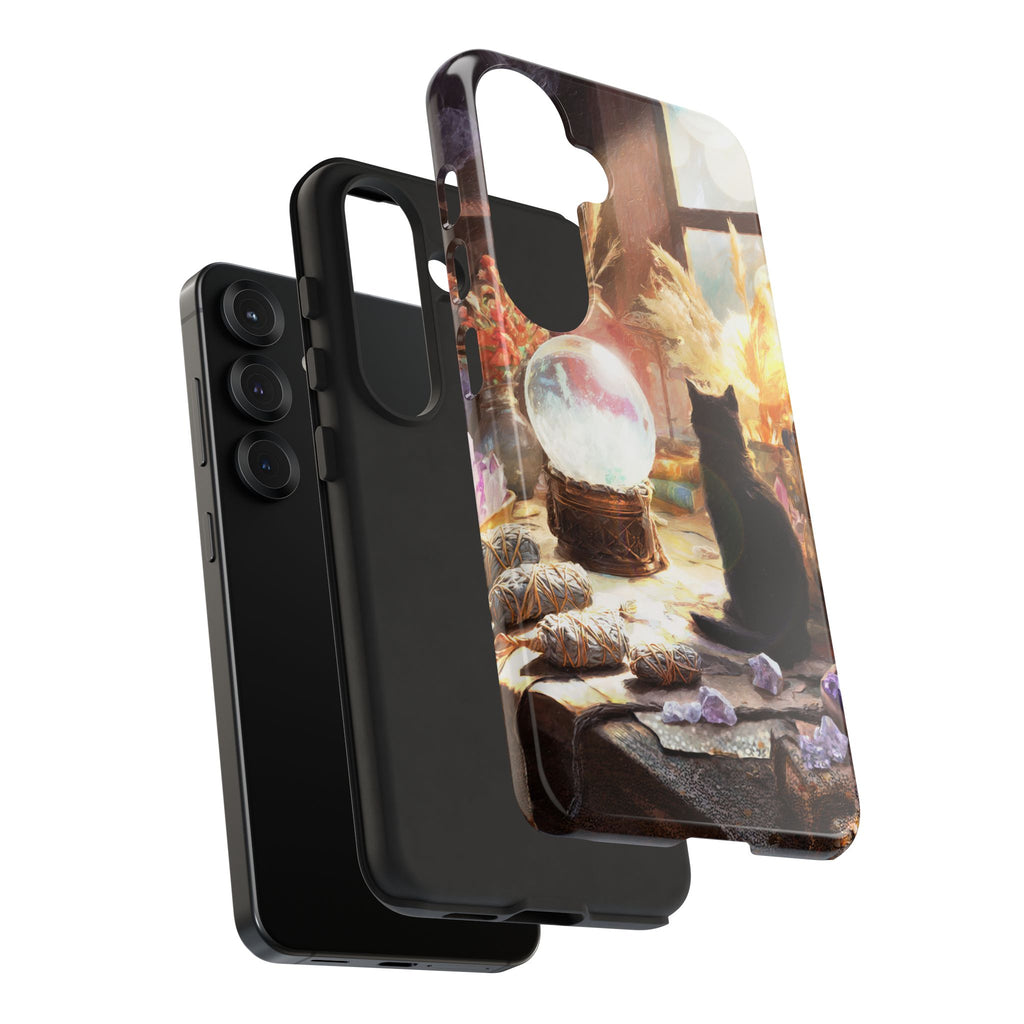 Crystal Phone case, Black Cat Case - Aesthetic Tough Case for Black Cat Lovers, Gift for Her, Witch Decor, Phone Protector, Home Vibes