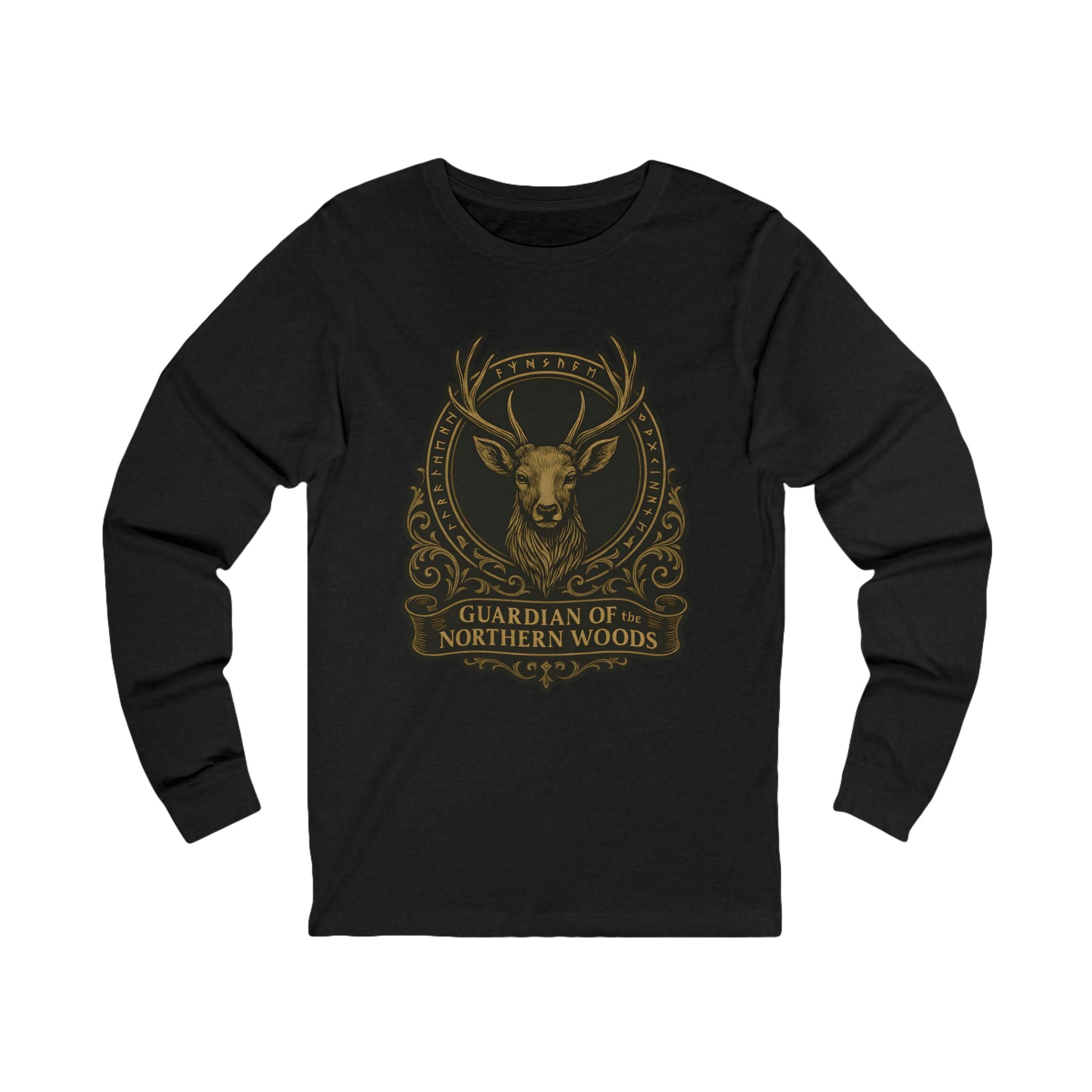 Guardian of the Northern Woods Long Sleeve Tee | Castlecore stag crest shirt inspired by medieval nature and royal fantasy design