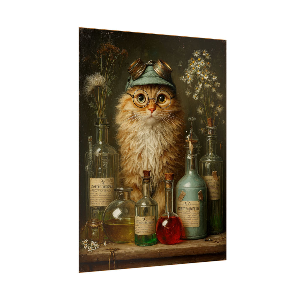 The Apothecary Cat Wall Art | The Forest Garden Collection Steampunk Fantasy Cat Alchemist Print