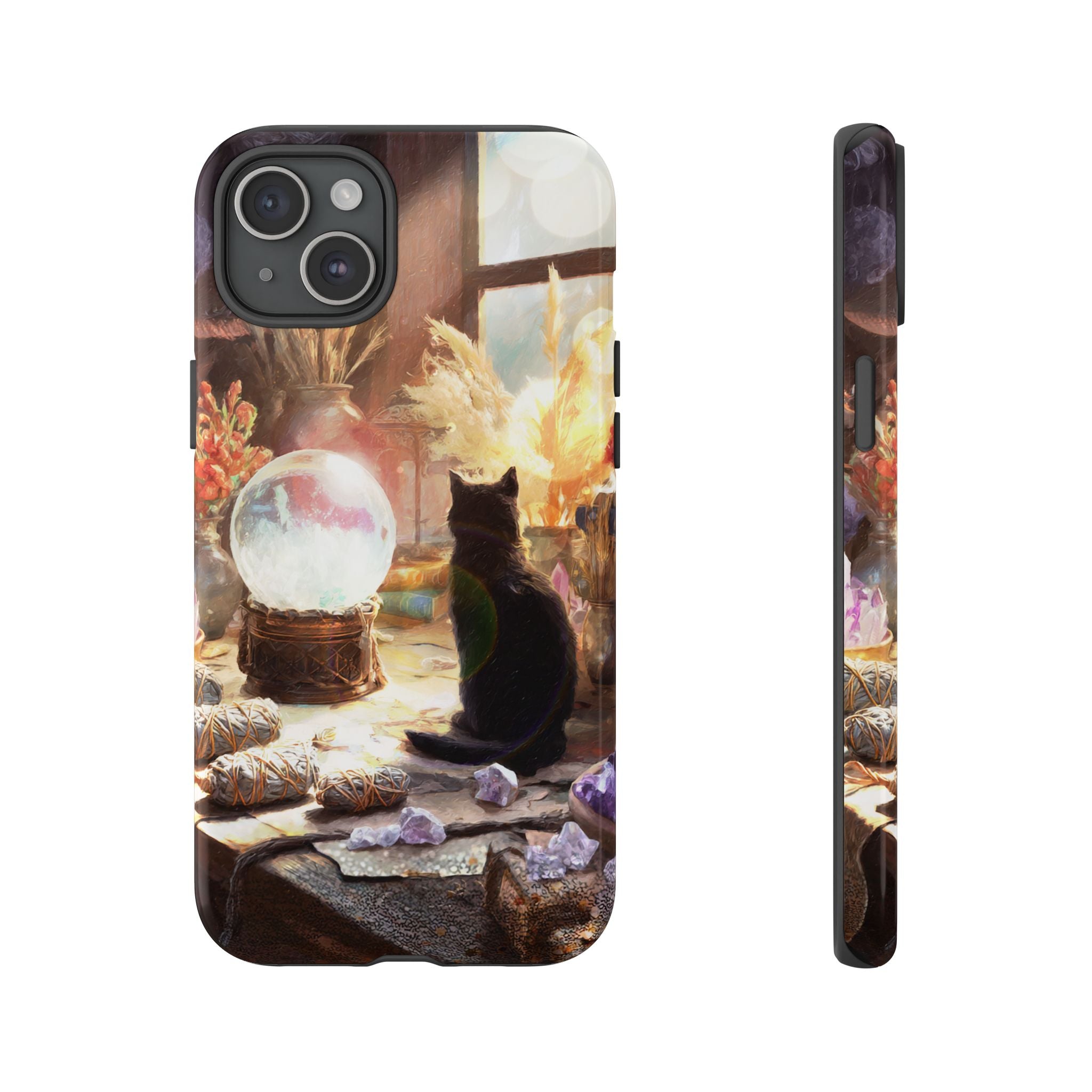 Crystal Phone case, Black Cat Case - Aesthetic Tough Case for Black Cat Lovers, Gift for Her, Witch Decor, Phone Protector, Home Vibes