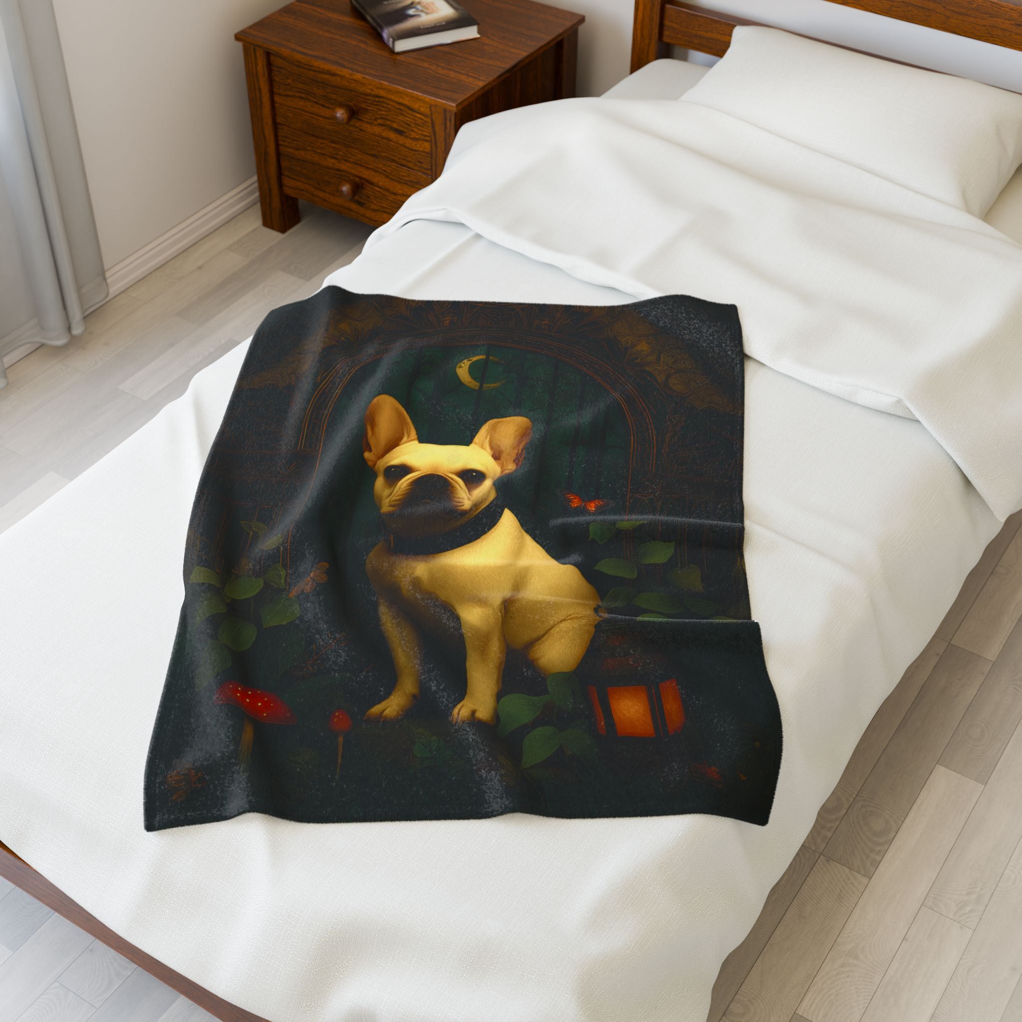 Tan French Bulldog Plush Blanket | Cozy Cabincore Cottagecore Dog Lover Throw