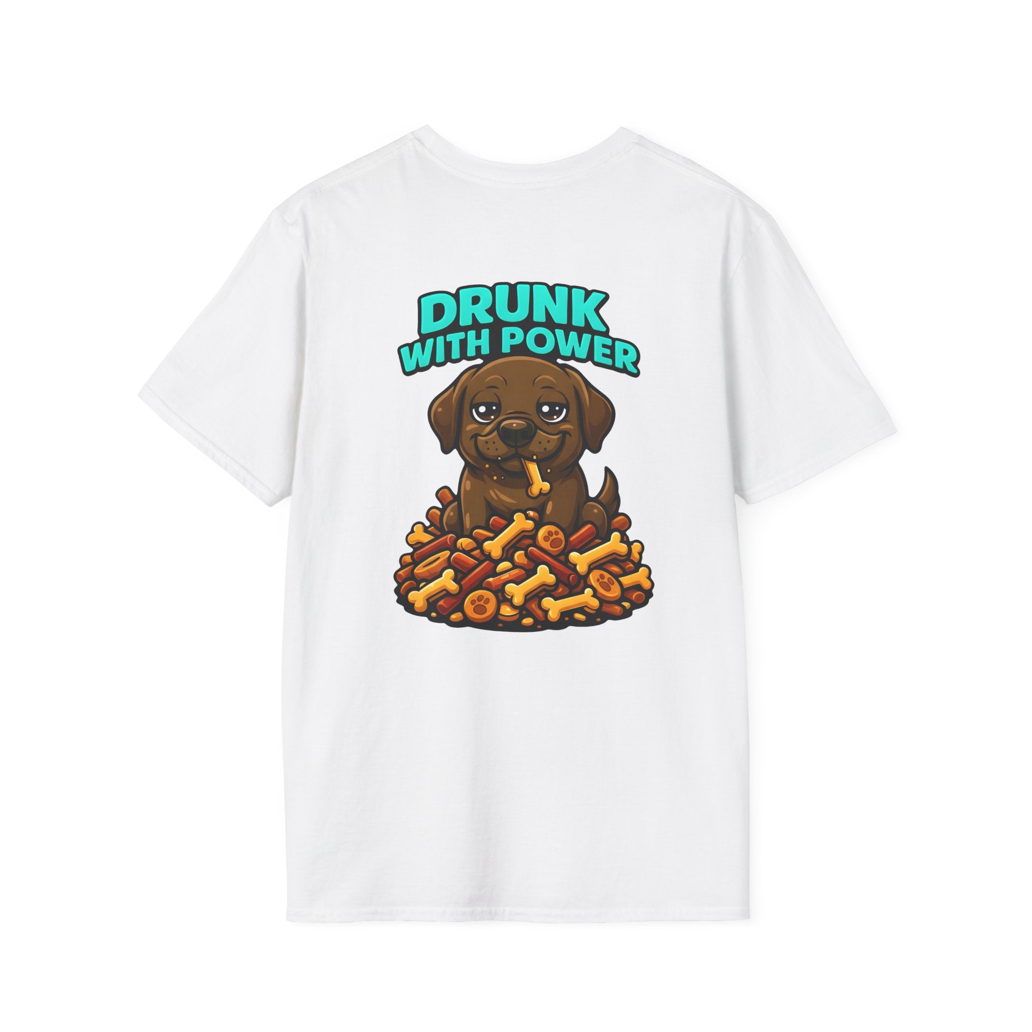 Dog Personalized Chocolate Lab Lover T-Shirt | Drunk With Power Dog Tee with Front & Back Print