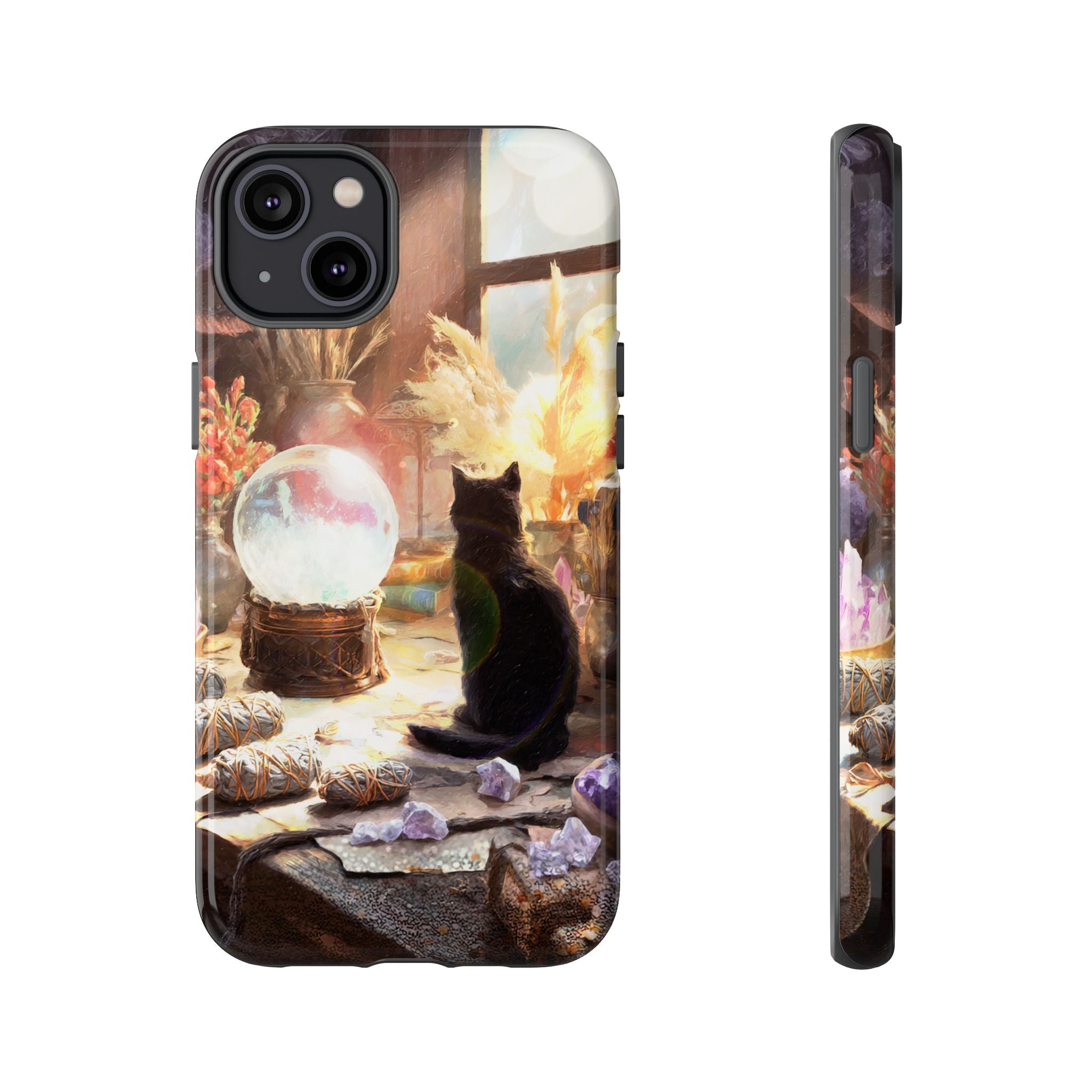 Crystal Phone case, Black Cat Case - Aesthetic Tough Case for Black Cat Lovers, Gift for Her, Witch Decor, Phone Protector, Home Vibes