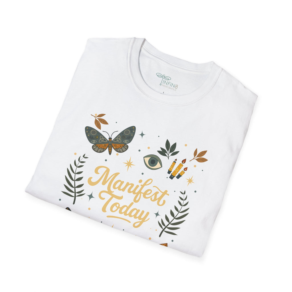 Manifest Today T‑Shirt | Mystical Cotton Graphic Tee, Spiritual Empowerment Top, Boho Crystal Gift for Her
