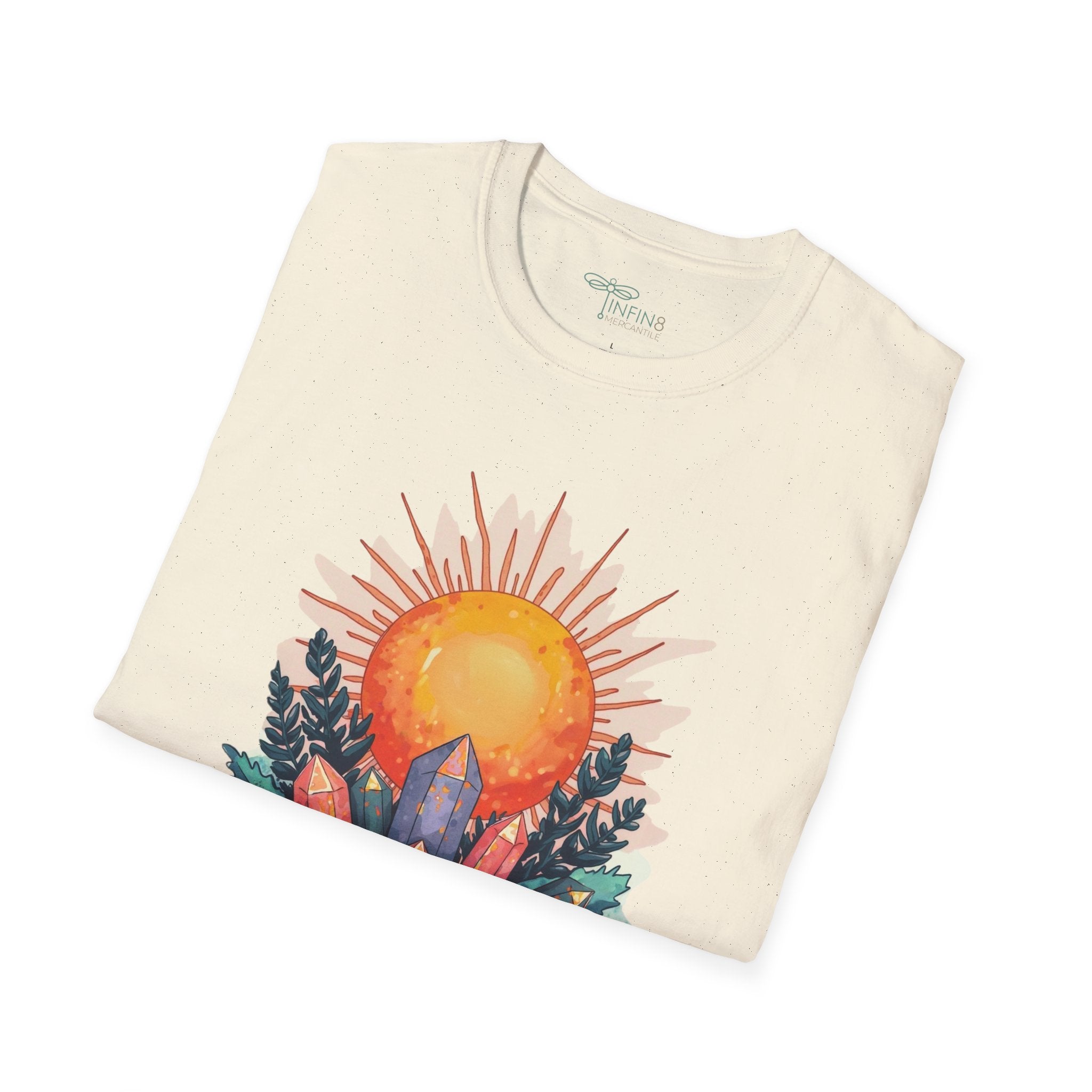 Crystal Sun T‑Shirt | Mystical Cotton Graphic Tee, Spiritual Nature Top, Boho Frequency Gift for Her