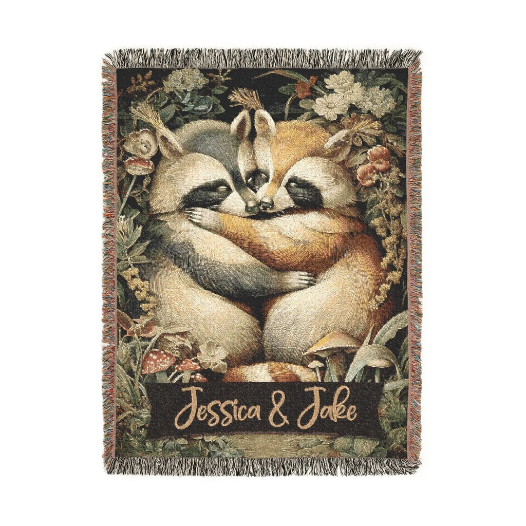 Custom Raccoon Couple | Personalized Woven Blanket Printify