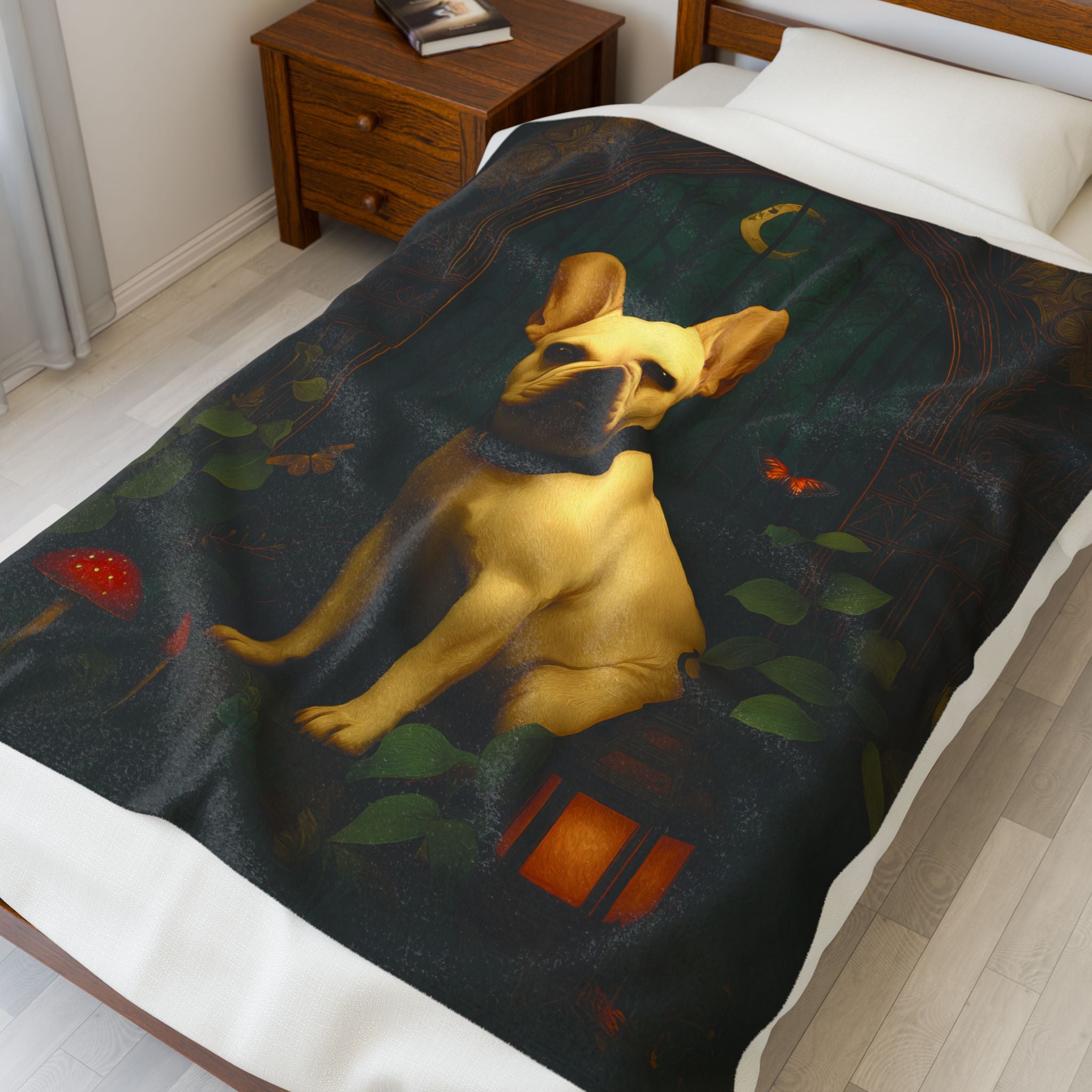 Tan French Bulldog Plush Blanket | Cozy Cabincore Cottagecore Dog Lover Throw